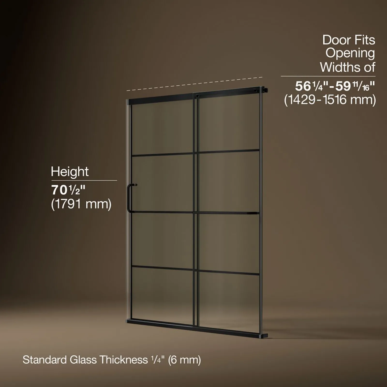 56-1/4"-59-5/8" W x 70-1/2" H sliding shower door with 1/4"-thick Crystal Clear glass^Kohler Outlet
