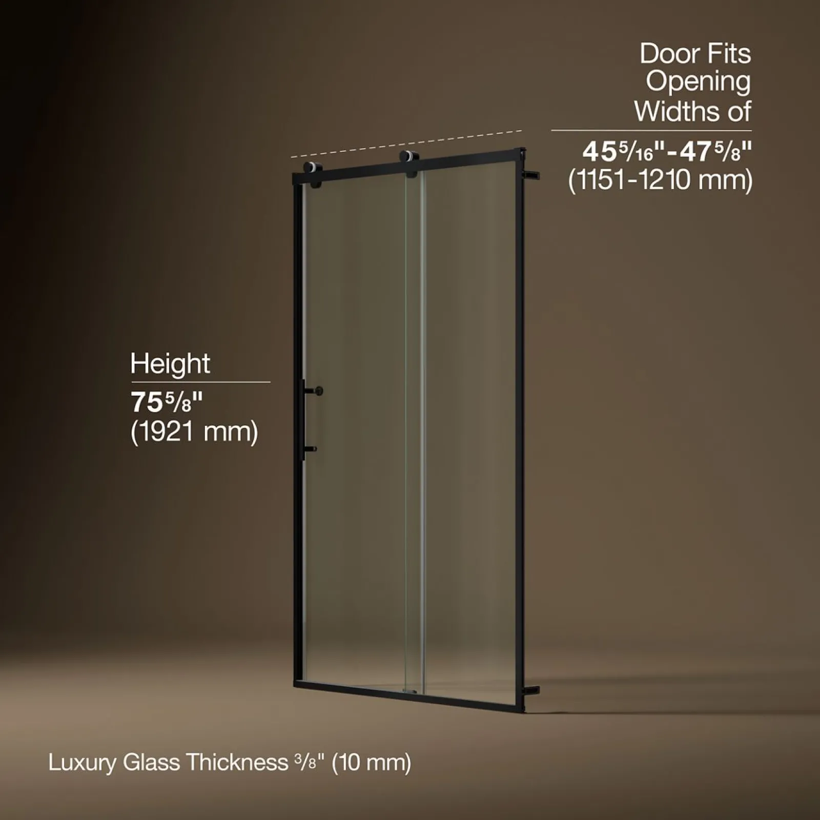 44-5/8"-47-5/8" W x 76.99" H sliding shower door with 3/8"-thick Crystal Clear glass^Kohler Online