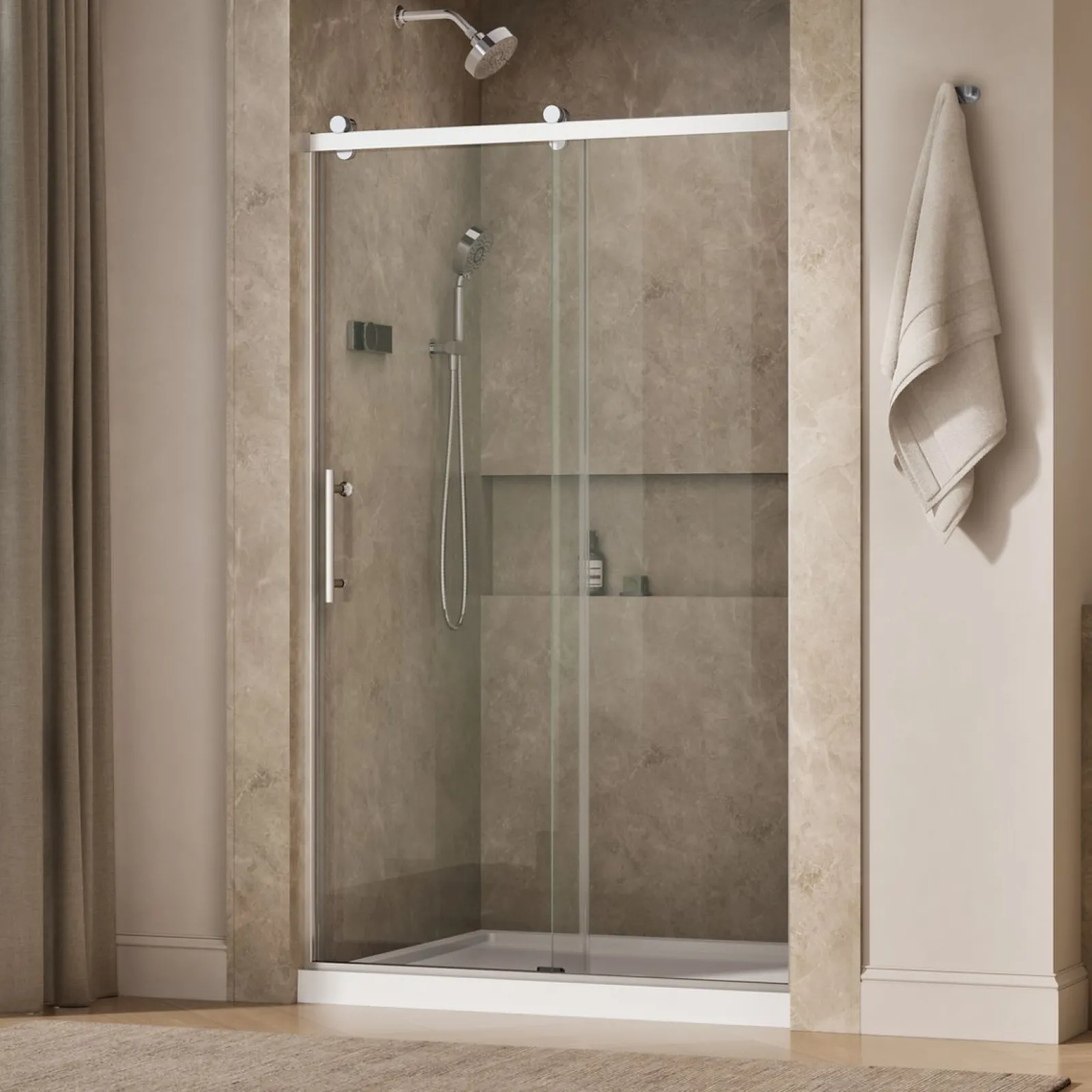 44-5/8"-47-5/8" W x 76.99" H sliding shower door with 3/8"-thick Crystal Clear glass^Kohler Online