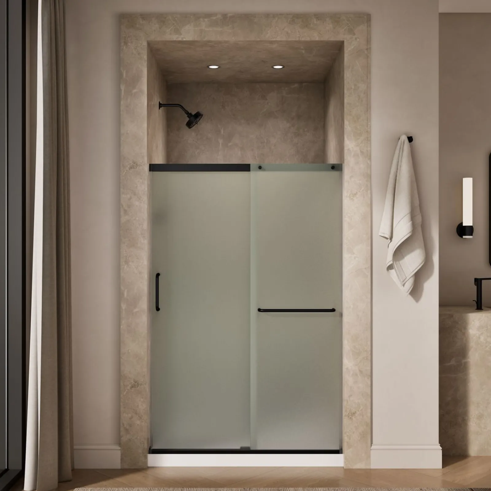 44-1/4"-47-5/8" W x 70-1/2" H sliding shower door with 1/4"-thick Frosted glass^Kohler Clearance