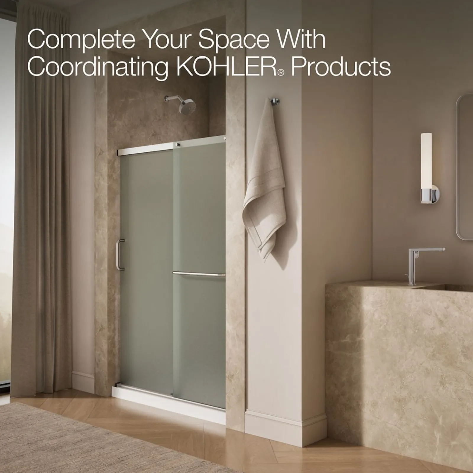 44-1/4"-47-5/8" W x 70-1/2" H sliding shower door with 1/4"-thick Frosted glass^Kohler Clearance