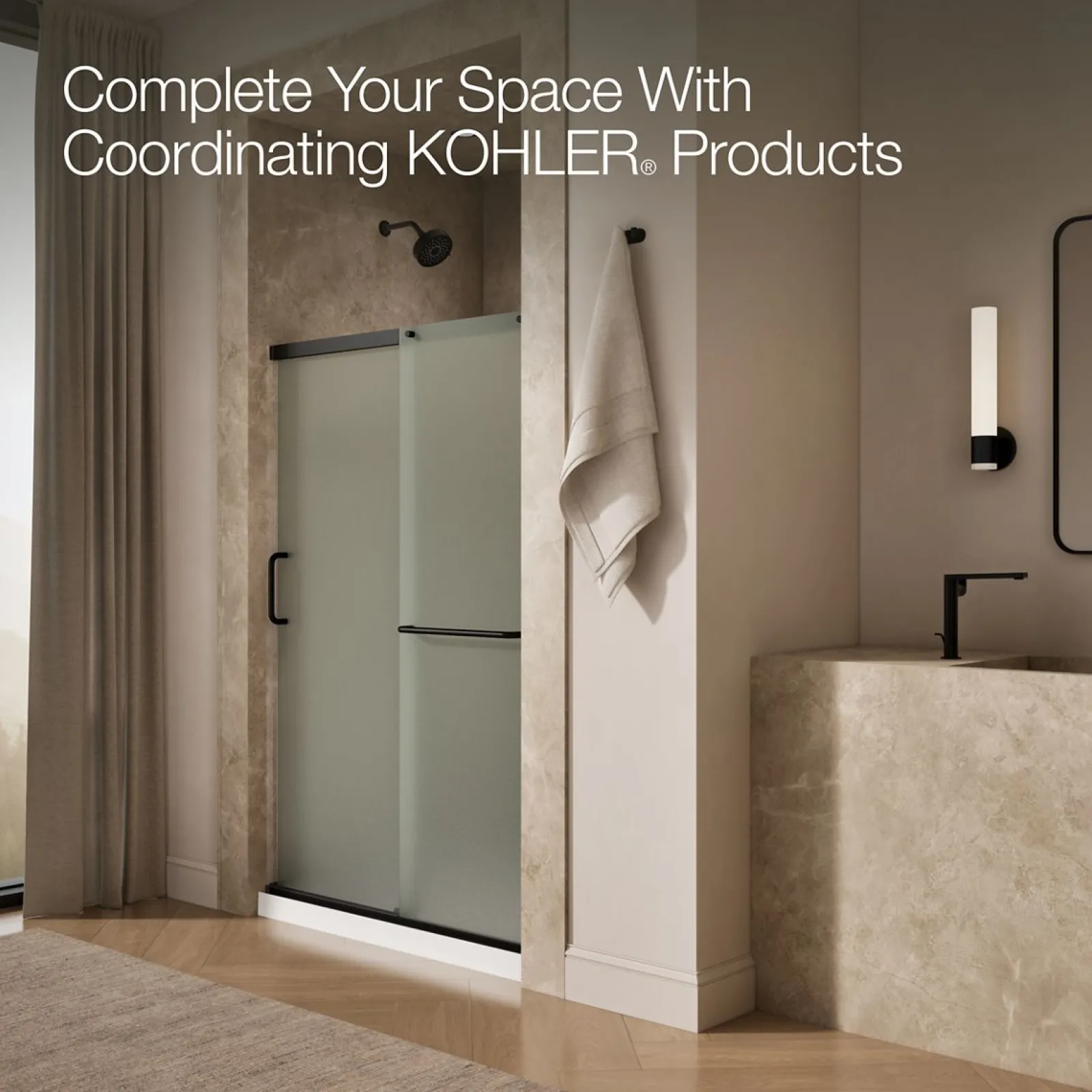 44-1/4"-47-5/8" W x 70-1/2" H sliding shower door with 1/4"-thick Frosted glass^Kohler Clearance