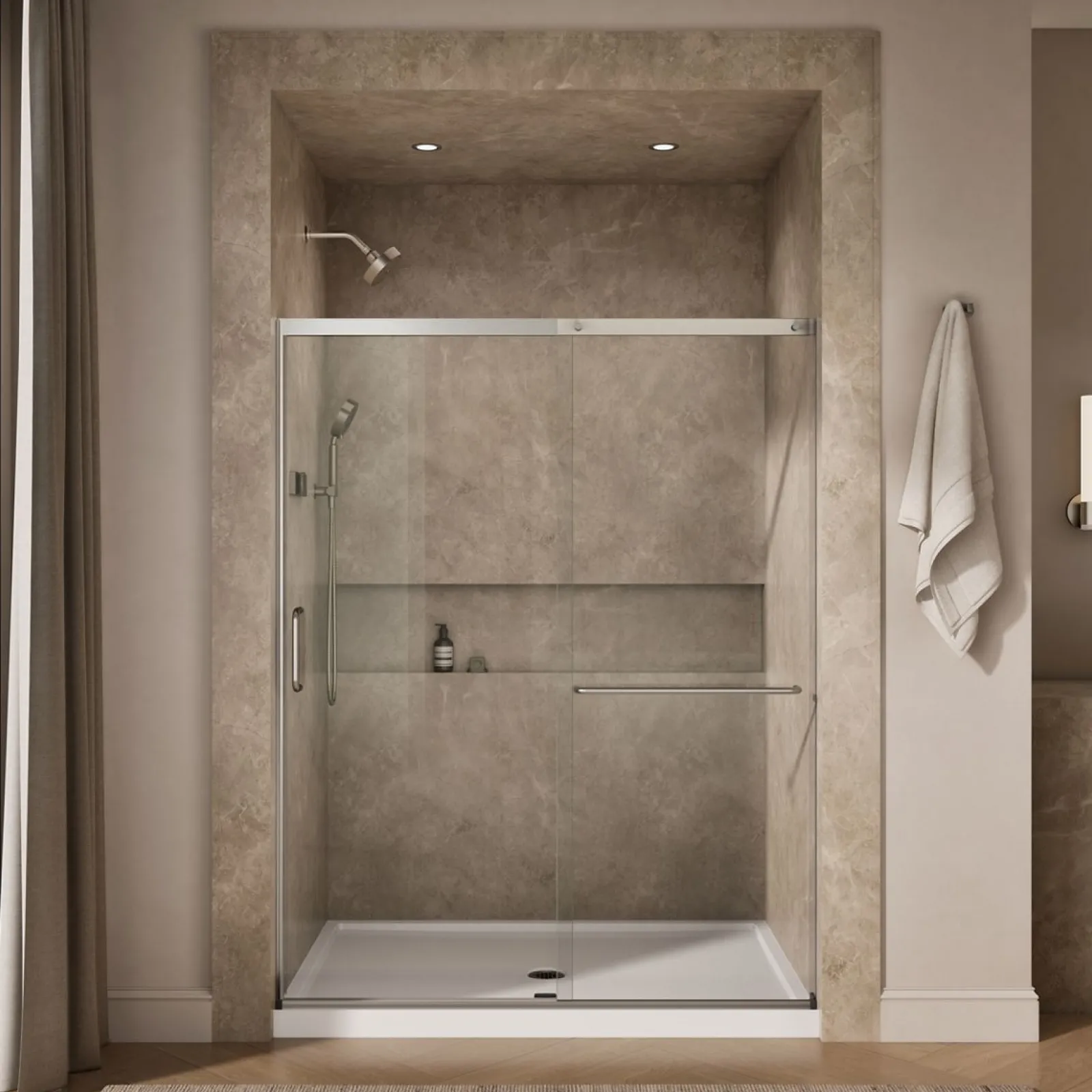 62-1/4"-65-5/8" W x 75-1/2" H sliding shower door with 5/16"-thick Crystal Clear glass^Kohler Clearance