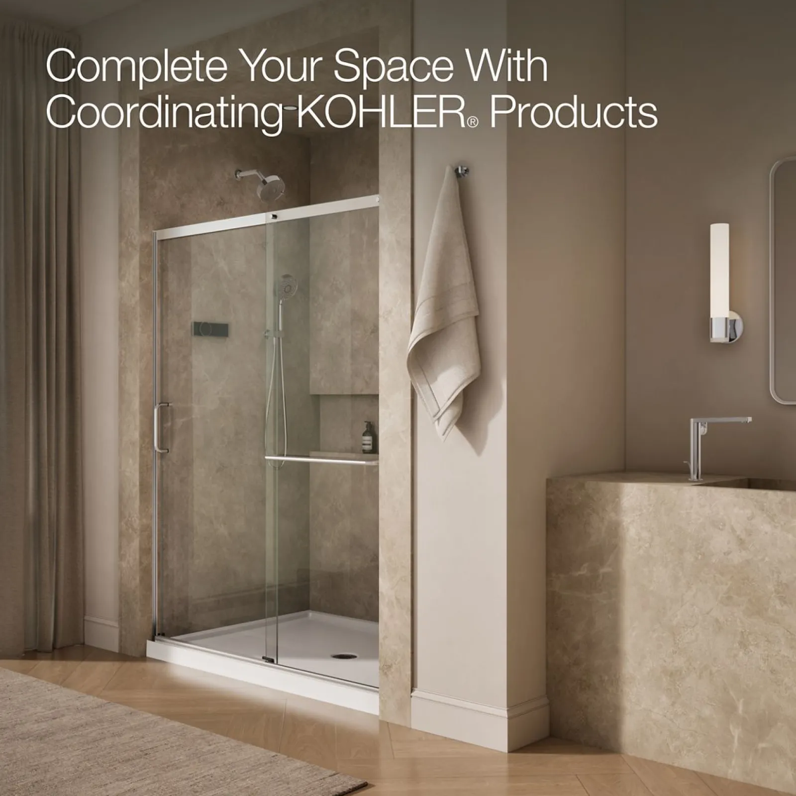 62-1/4"-65-5/8" W x 75-1/2" H sliding shower door with 5/16"-thick Crystal Clear glass^Kohler Clearance