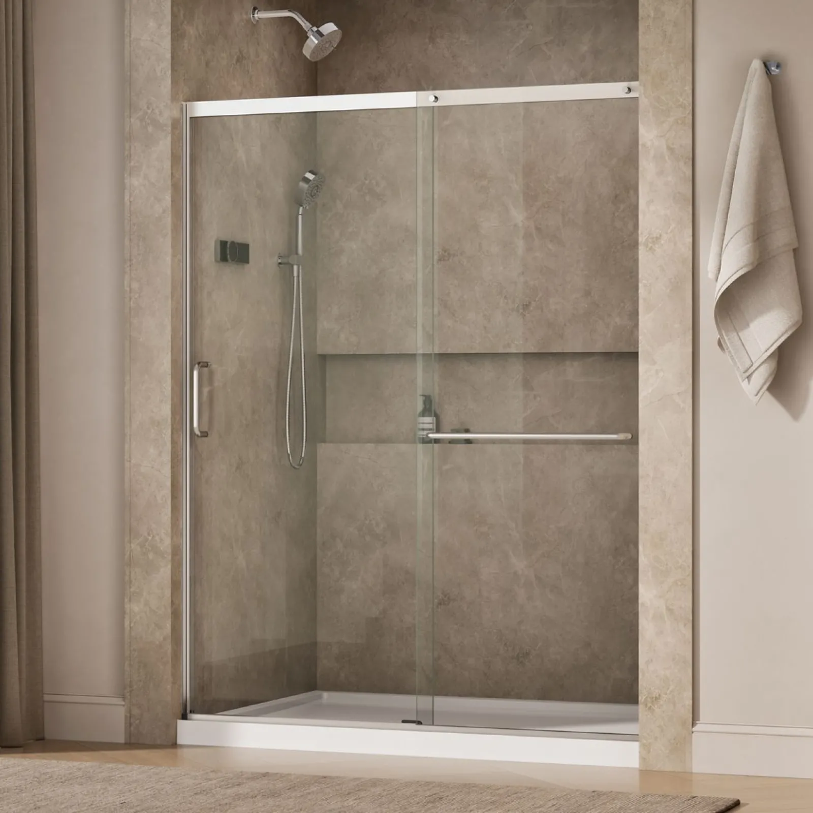62-1/4"-65-5/8" W x 75-1/2" H sliding shower door with 5/16"-thick Crystal Clear glass^Kohler Clearance