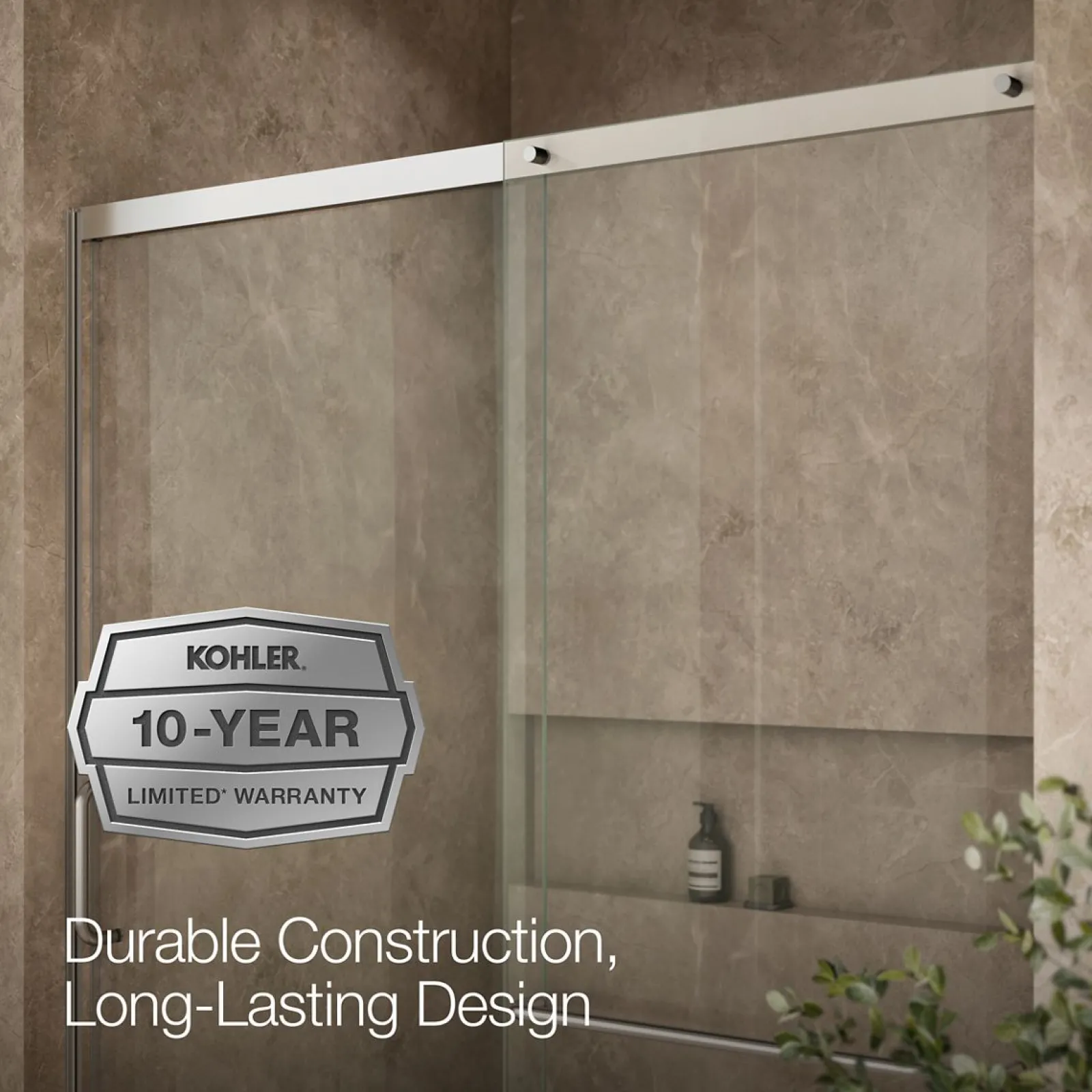 62-1/4"-65-5/8" W x 75-1/2" H sliding shower door with 5/16"-thick Crystal Clear glass^Kohler Clearance