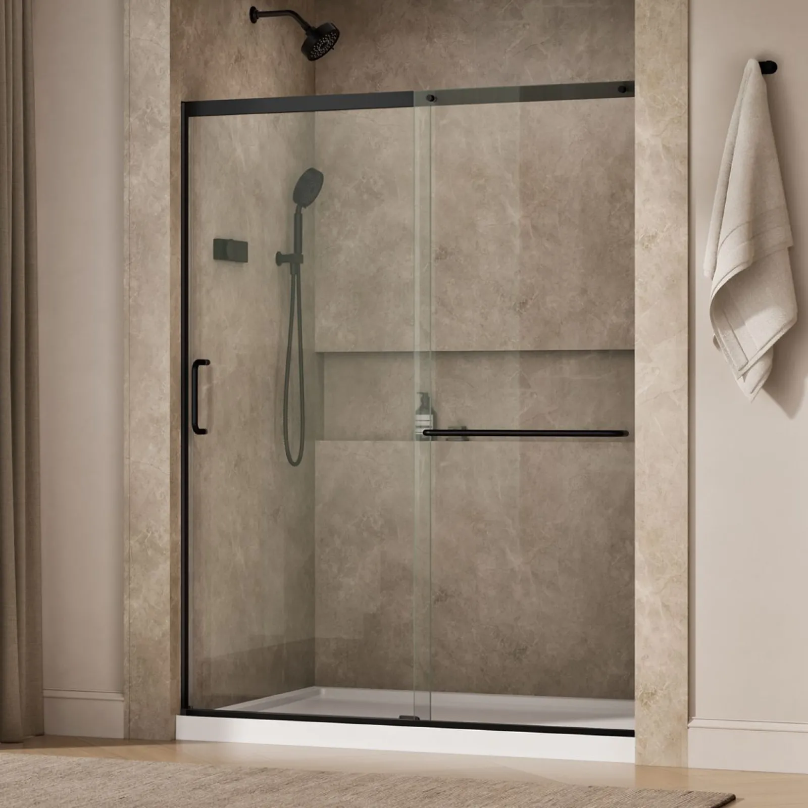 62-1/4"-65-5/8" W x 75-1/2" H sliding shower door with 5/16"-thick Crystal Clear glass^Kohler Clearance