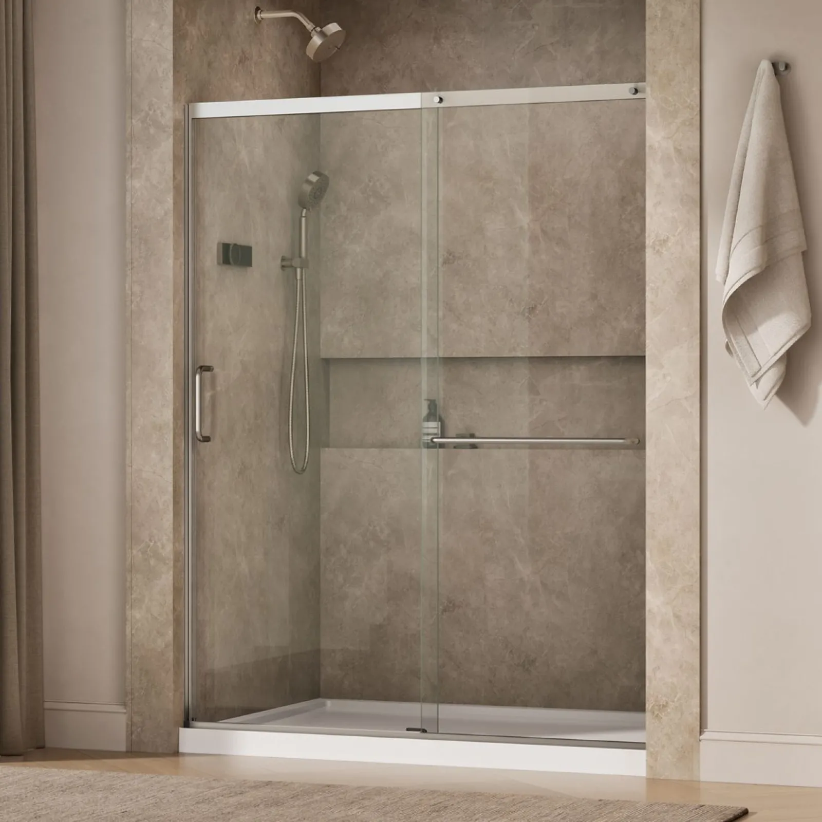 62-1/4"-65-5/8" W x 75-1/2" H sliding shower door with 5/16"-thick Crystal Clear glass^Kohler Clearance