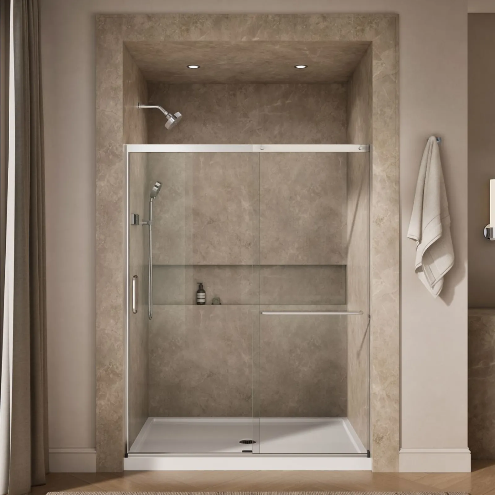 62-1/4"-65-5/8" W x 75-1/2" H sliding shower door with 5/16"-thick Crystal Clear glass^Kohler Clearance
