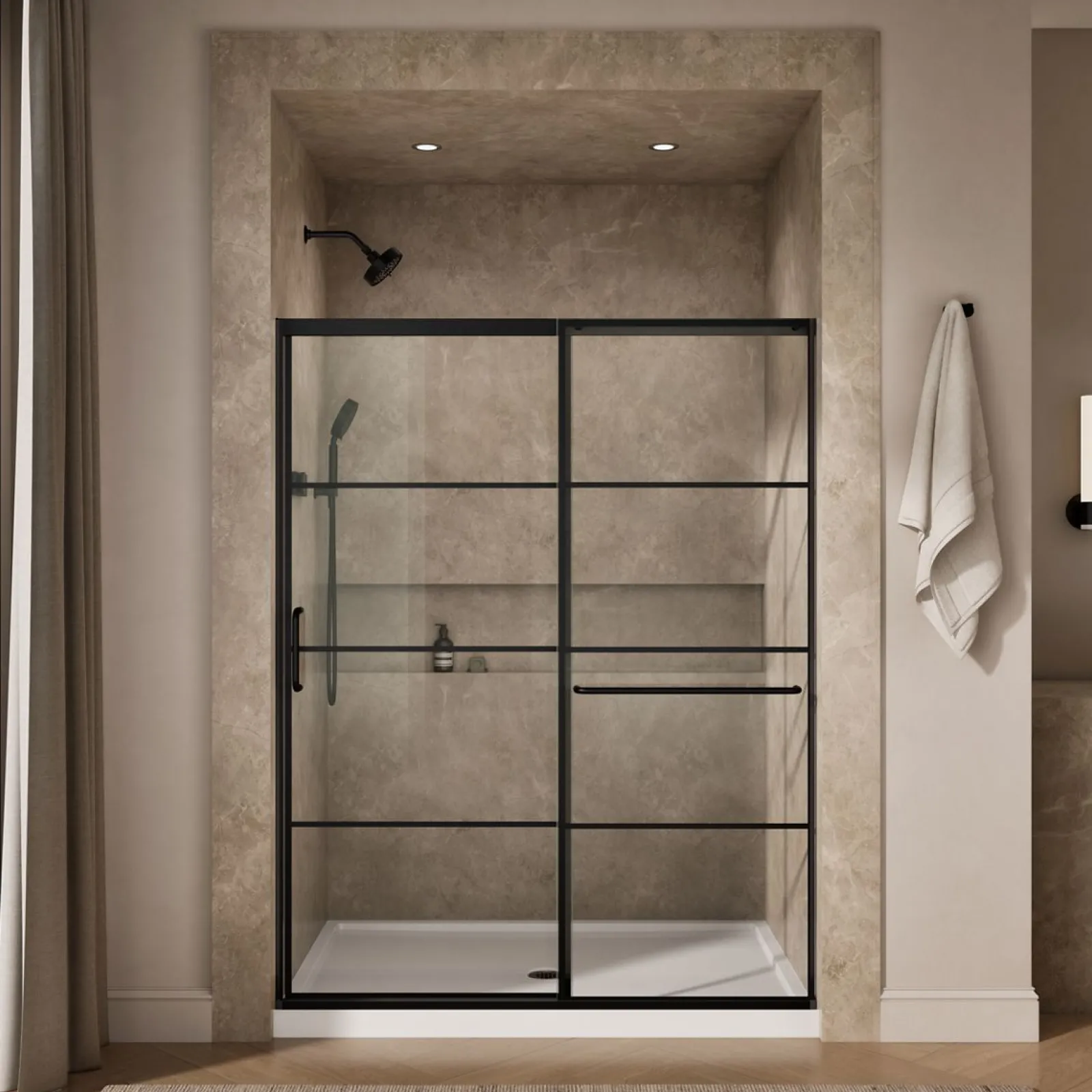 62-1/4"-65-5/8" W x 75-1/2" H sliding shower door with 5/16"-thick Crystal Clear glass^Kohler Hot