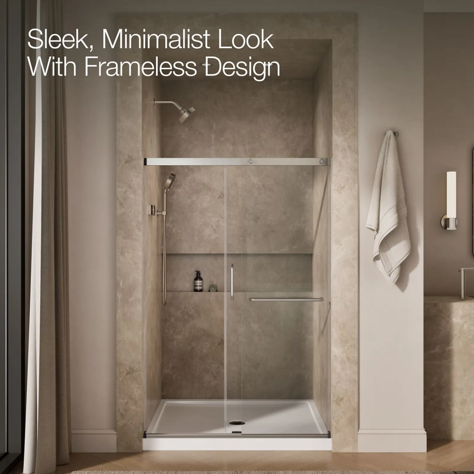 50-1/4"-53-5/8" W x 70-1/2" H sliding shower door with 1/4"-thick Crystal Clear glass^Kohler Clearance