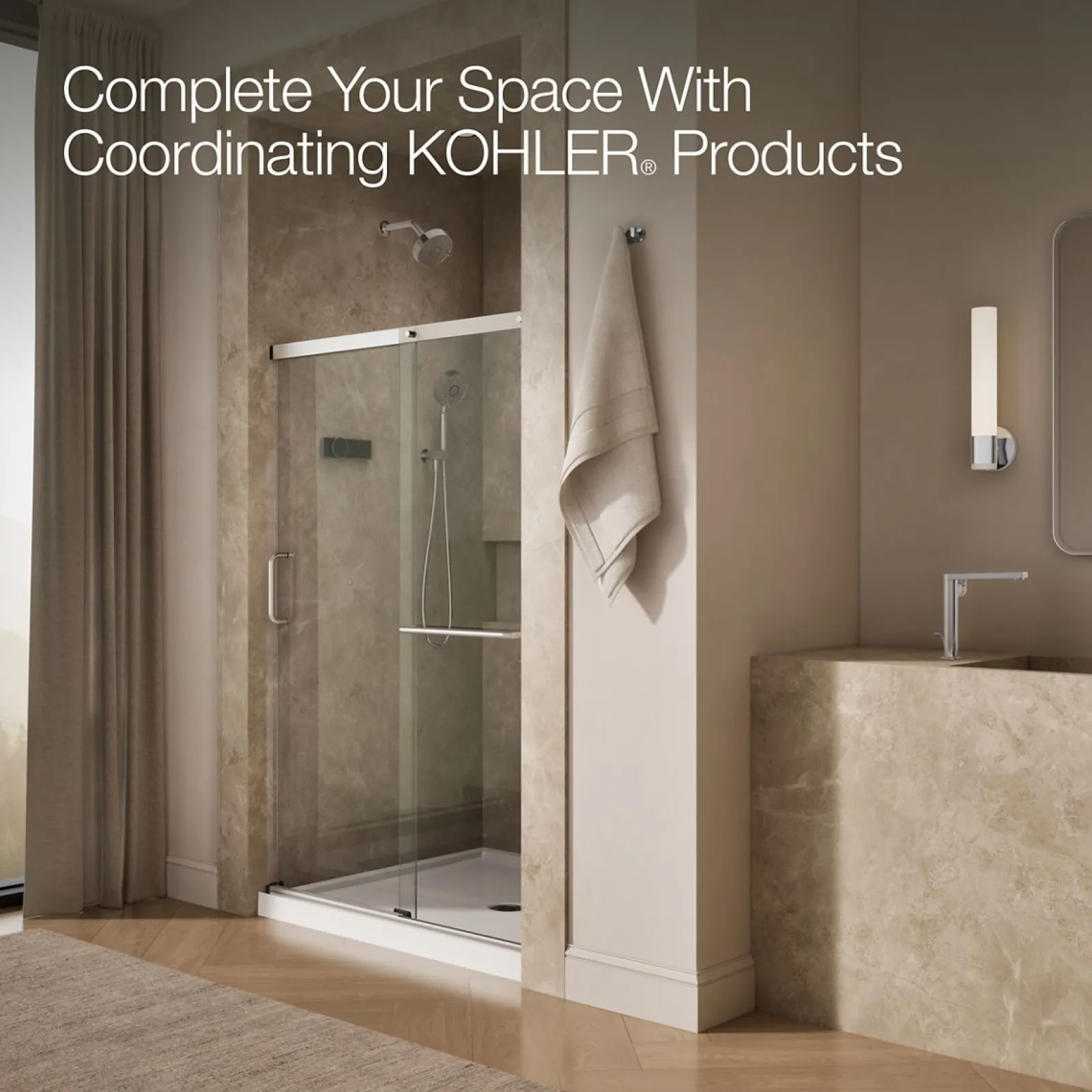 50-1/4"-53-5/8" W x 70-1/2" H sliding shower door with 1/4"-thick Crystal Clear glass^Kohler Clearance