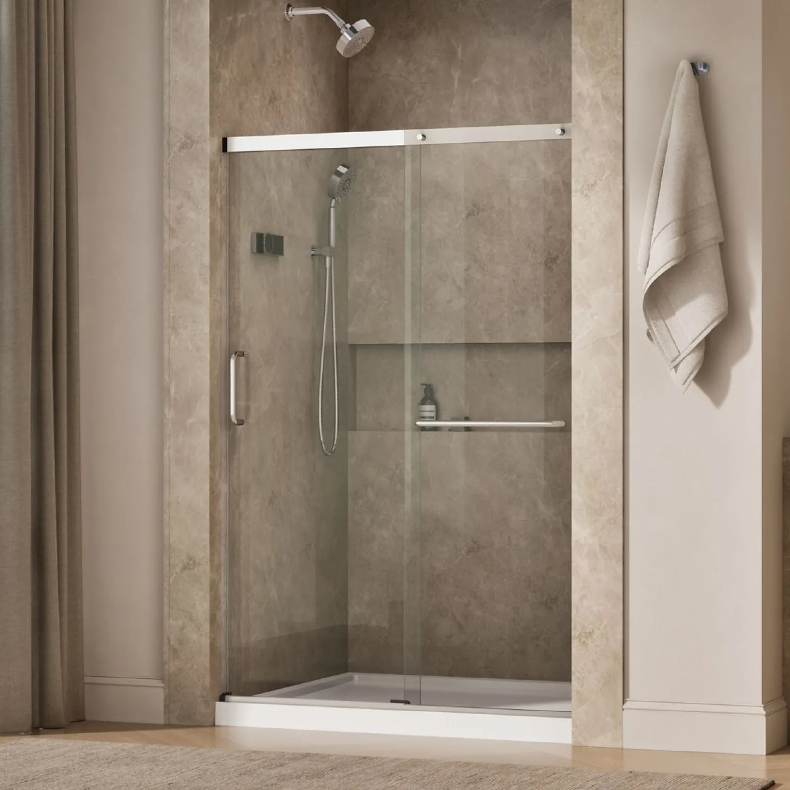 50-1/4"-53-5/8" W x 70-1/2" H sliding shower door with 1/4"-thick Crystal Clear glass^Kohler Clearance