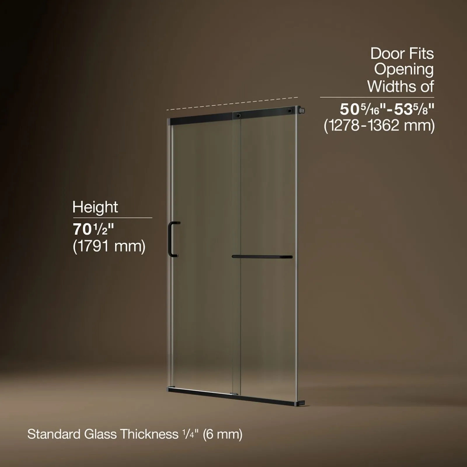 50-1/4"-53-5/8" W x 70-1/2" H sliding shower door with 1/4"-thick Crystal Clear glass^Kohler Clearance