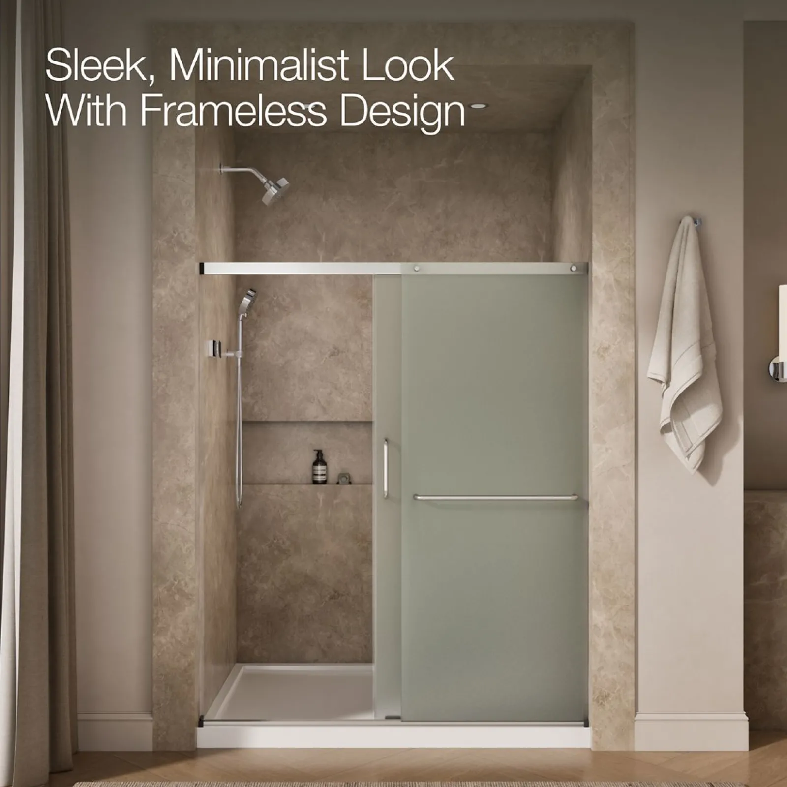 56-1/4"-59-5/8" W x 70-1/2" H sliding shower door with 1/4"-thick Frosted glass^Kohler