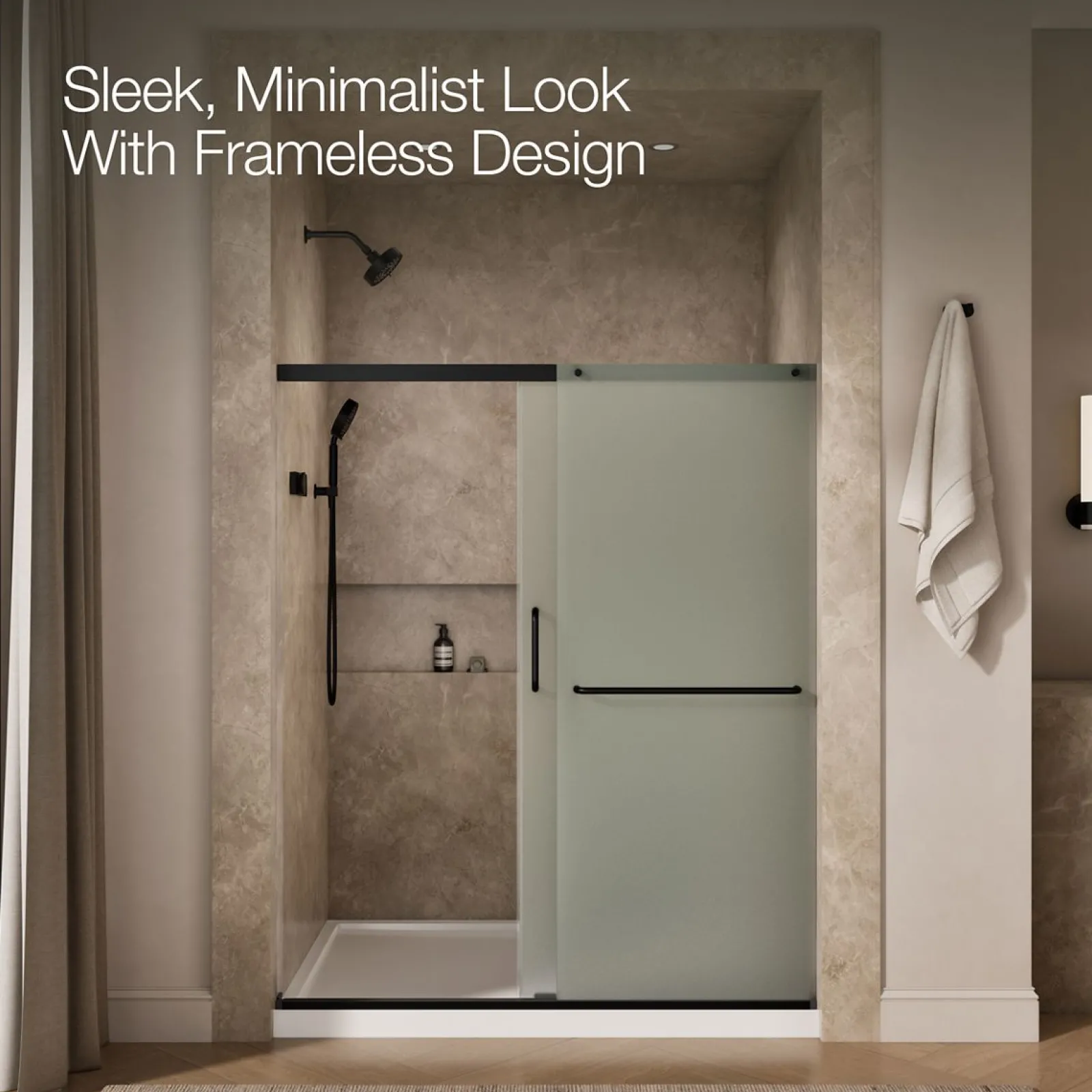 56-1/4"-59-5/8" W x 70-1/2" H sliding shower door with 1/4"-thick Frosted glass^Kohler
