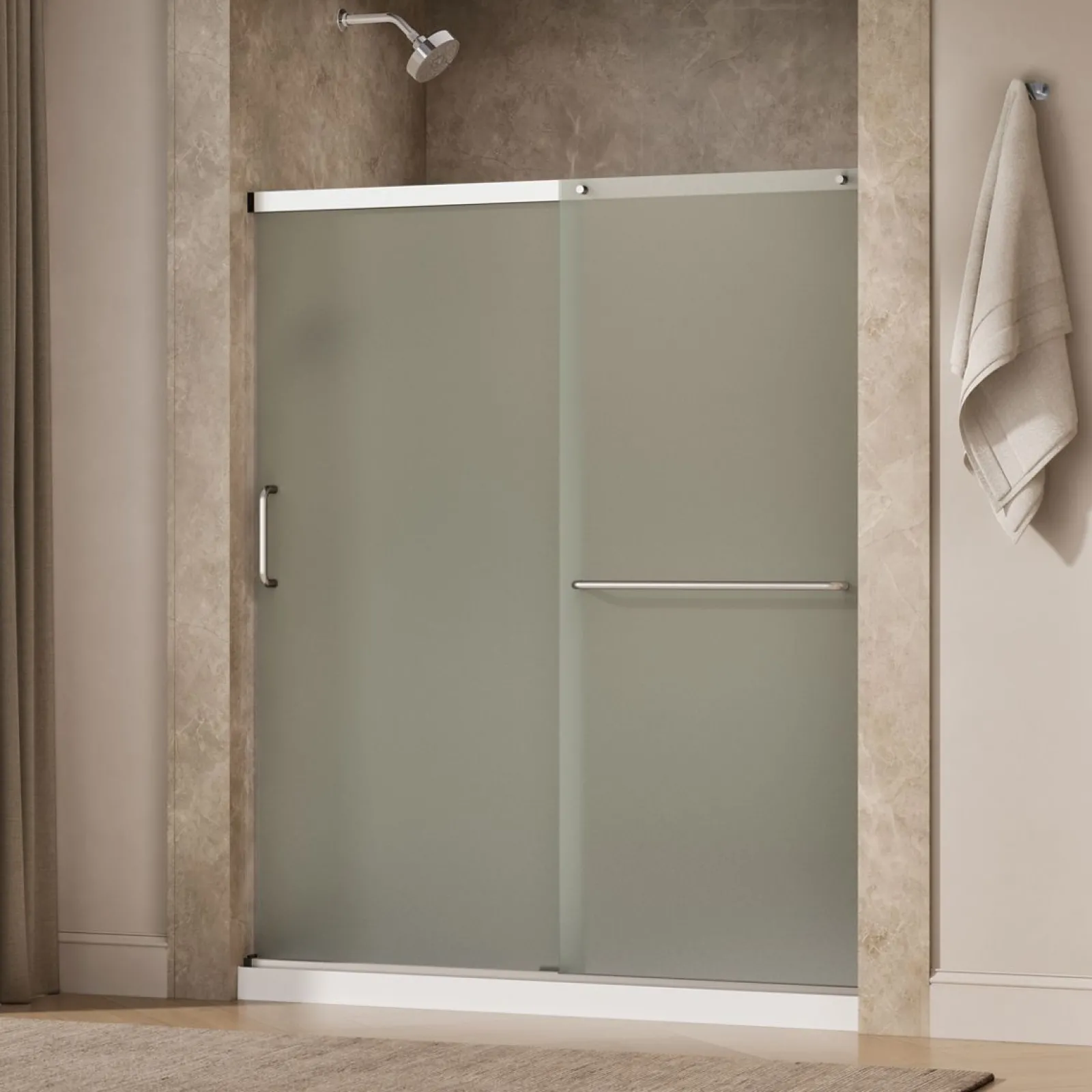 56-1/4"-59-5/8" W x 70-1/2" H sliding shower door with 1/4"-thick Frosted glass^Kohler