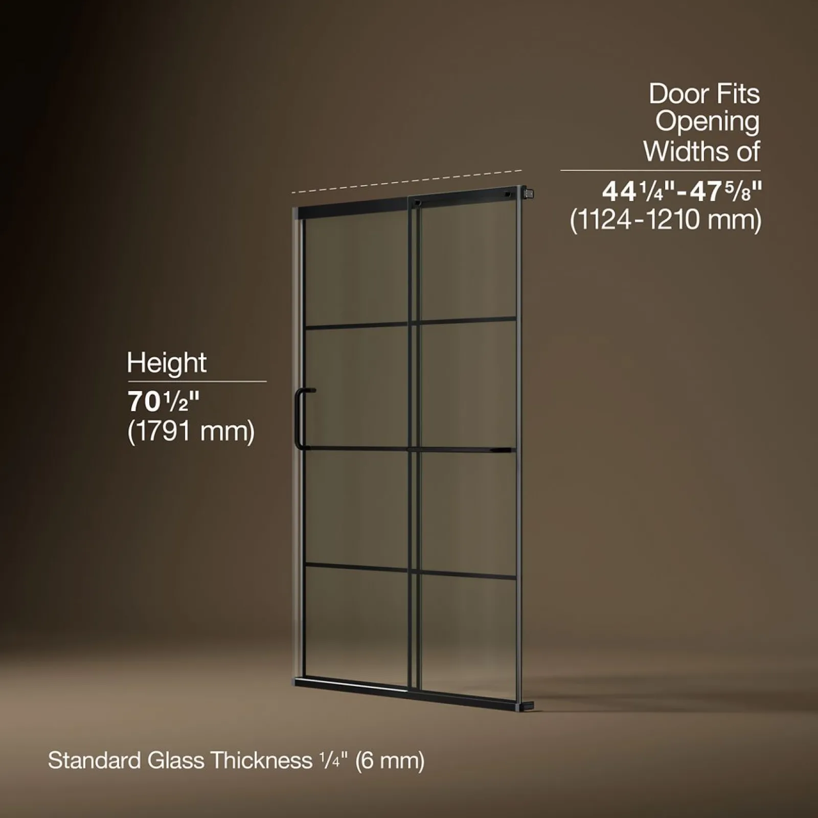 44-1/4"-47-5/8" W x 70-1/2" H sliding shower door with 1/4"-thick Crystal Clear glass^Kohler Best