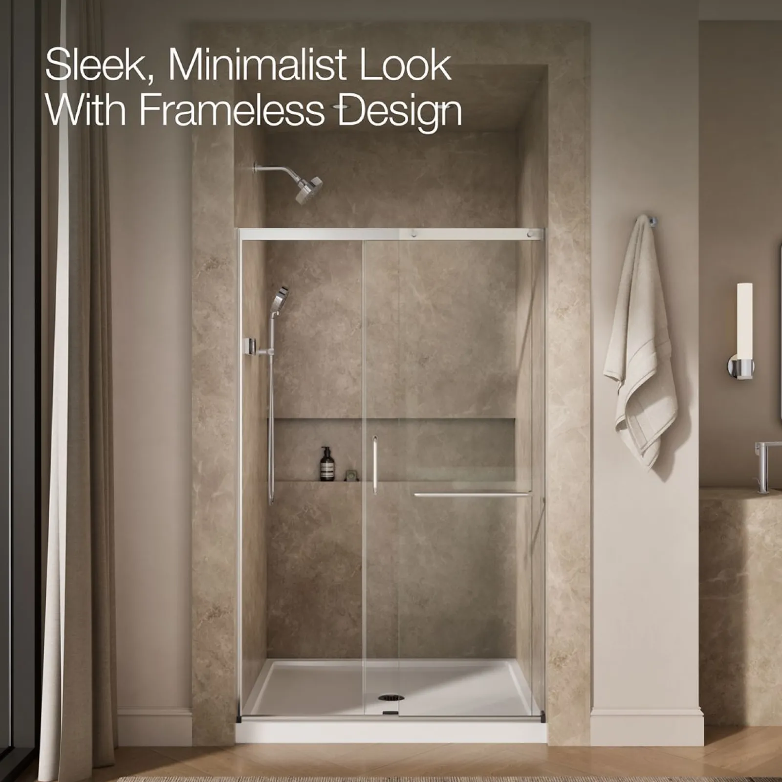 50-1/4"-53-5/8" W x 75-1/2" H sliding shower door with 5/16"-thick Crystal Clear glass^Kohler Clearance