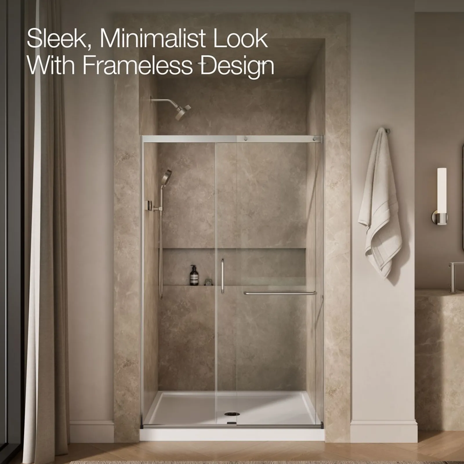 50-1/4"-53-5/8" W x 75-1/2" H sliding shower door with 5/16"-thick Crystal Clear glass^Kohler Clearance