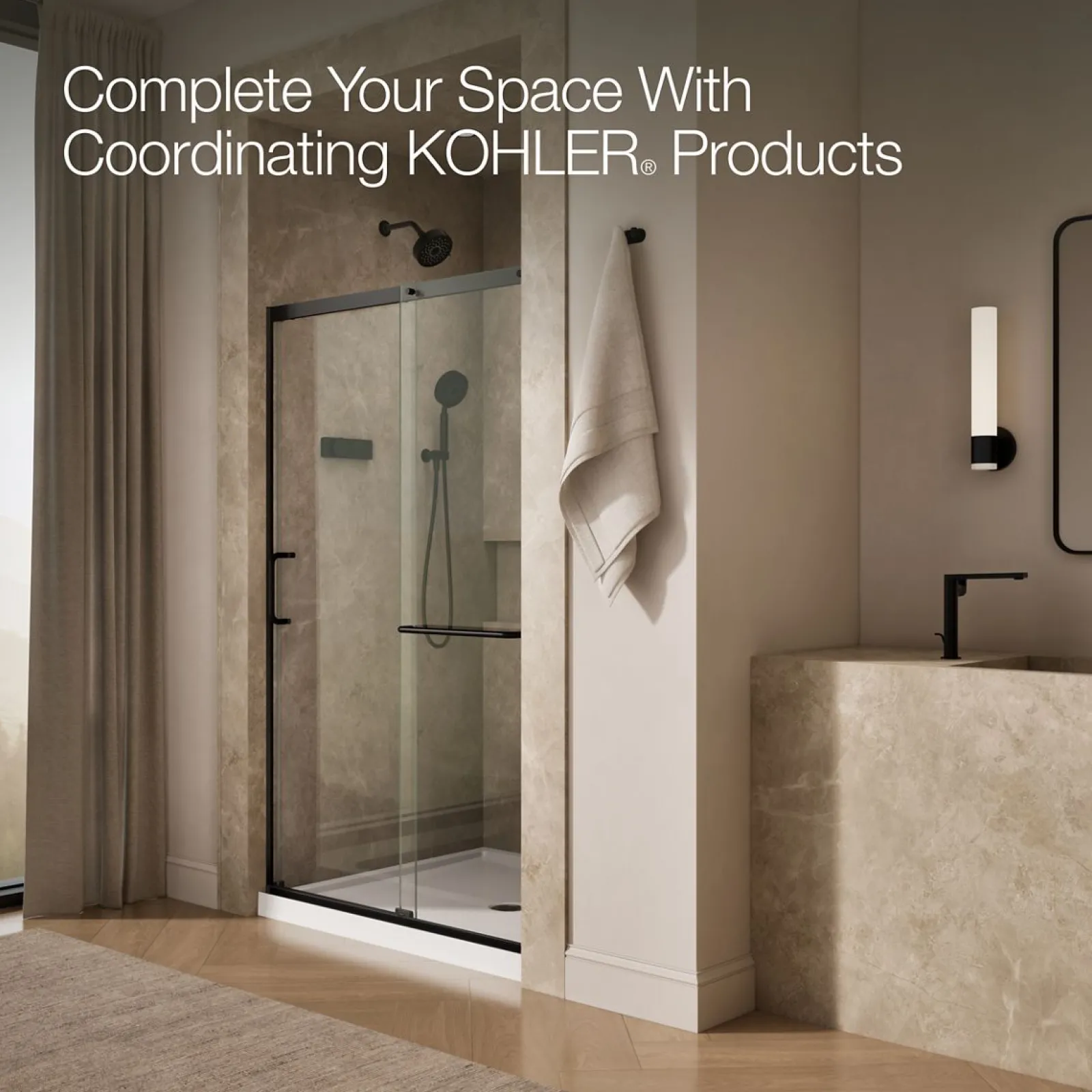 50-1/4"-53-5/8" W x 75-1/2" H sliding shower door with 5/16"-thick Crystal Clear glass^Kohler Clearance