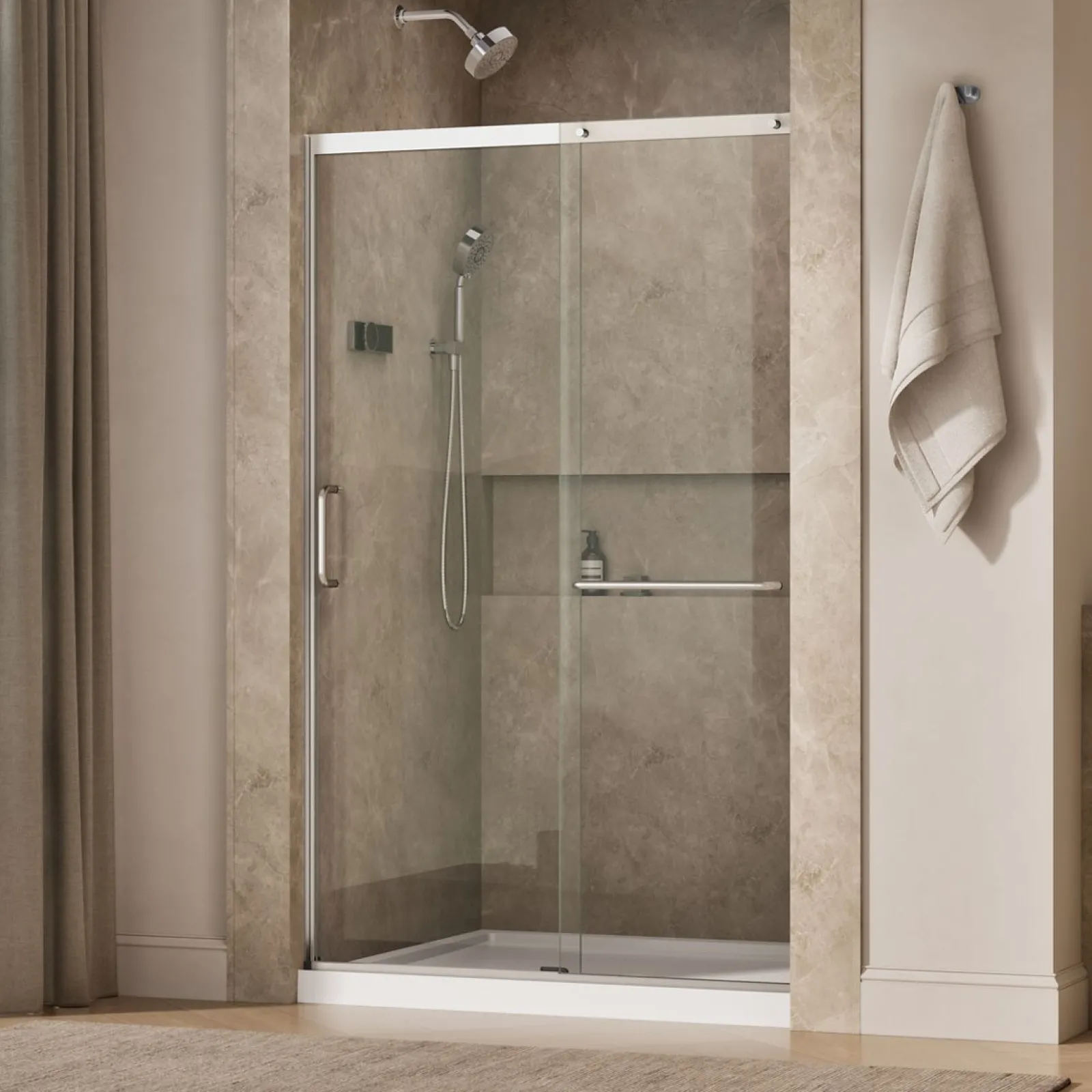 50-1/4"-53-5/8" W x 75-1/2" H sliding shower door with 5/16"-thick Crystal Clear glass^Kohler Clearance