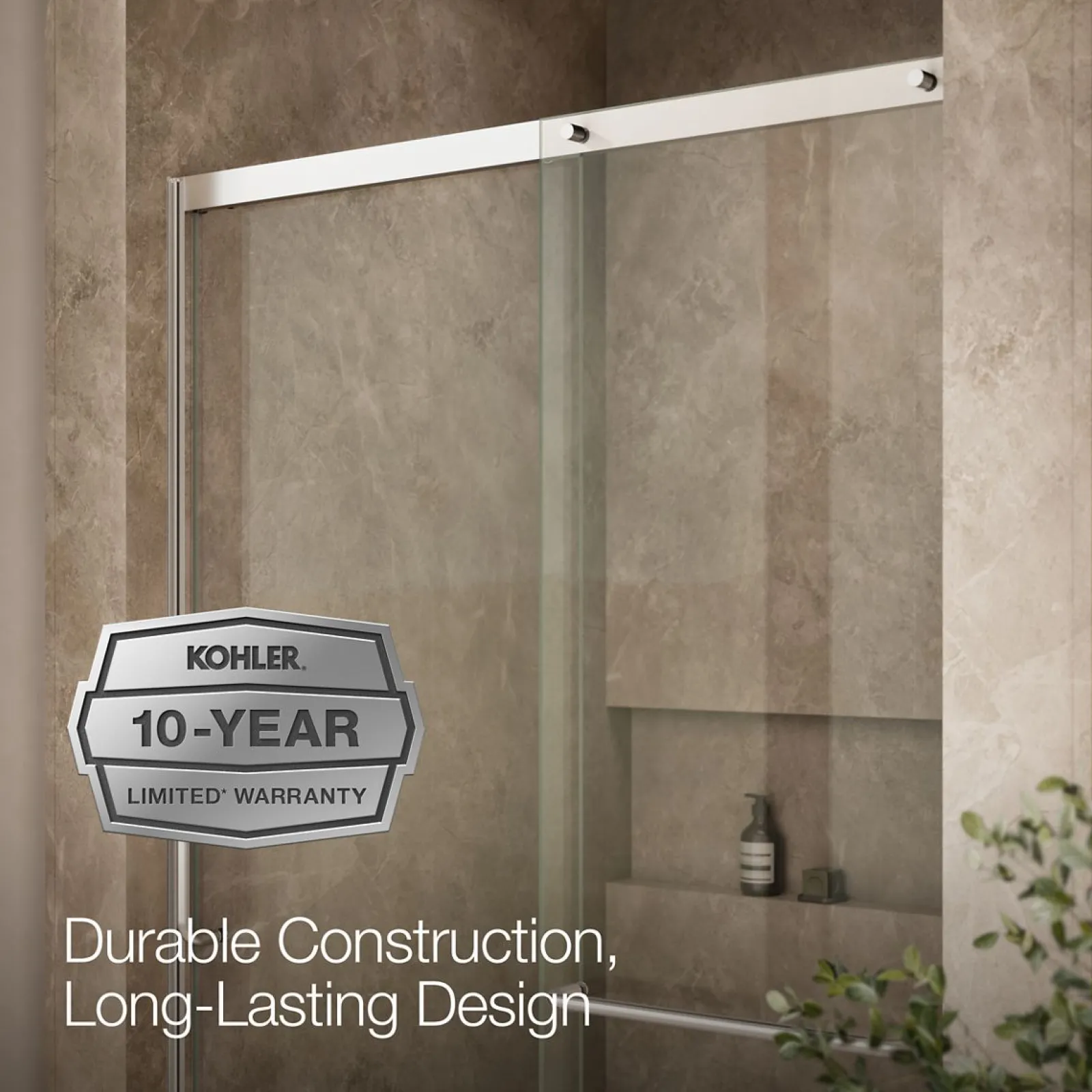 50-1/4"-53-5/8" W x 75-1/2" H sliding shower door with 5/16"-thick Crystal Clear glass^Kohler Clearance