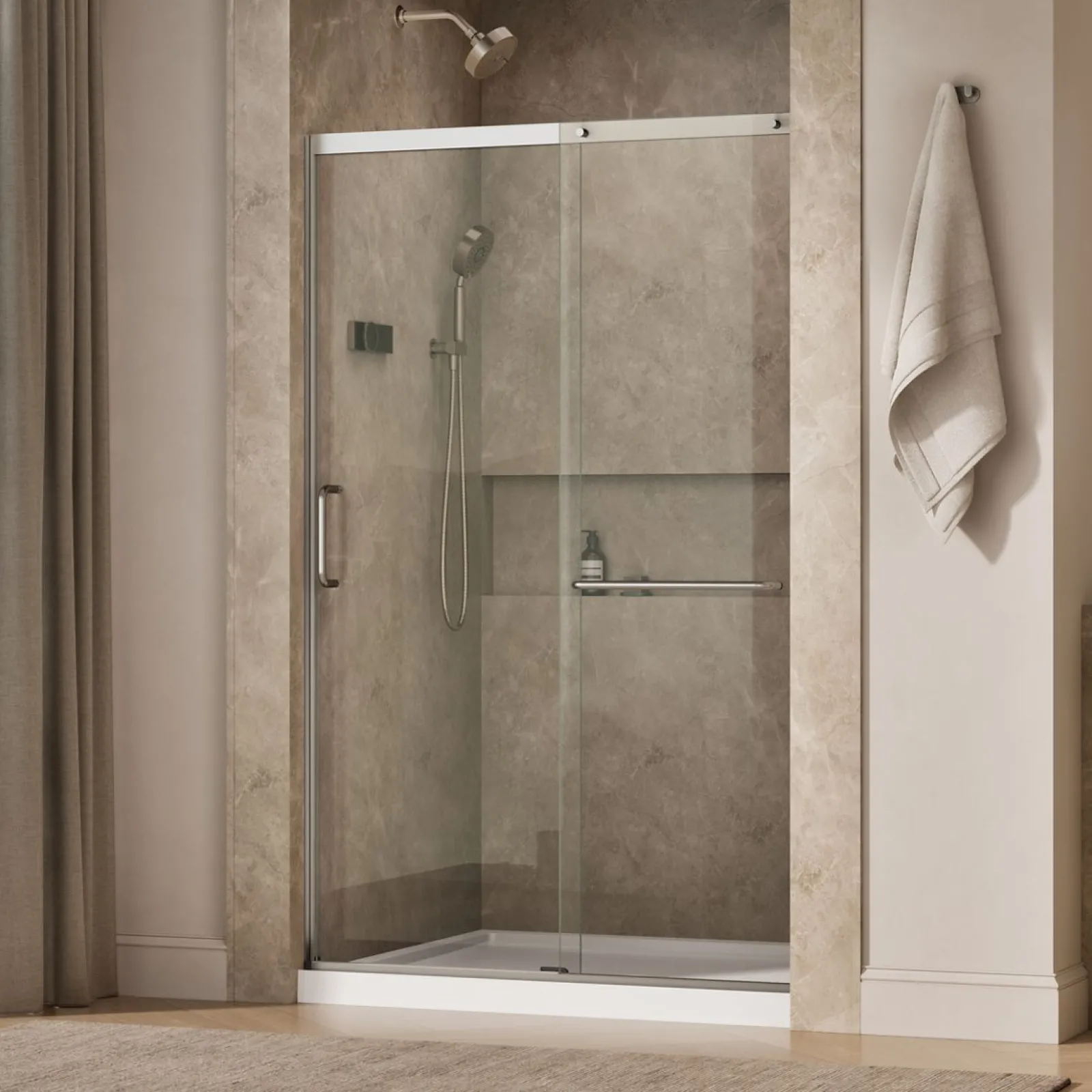 50-1/4"-53-5/8" W x 75-1/2" H sliding shower door with 5/16"-thick Crystal Clear glass^Kohler Clearance