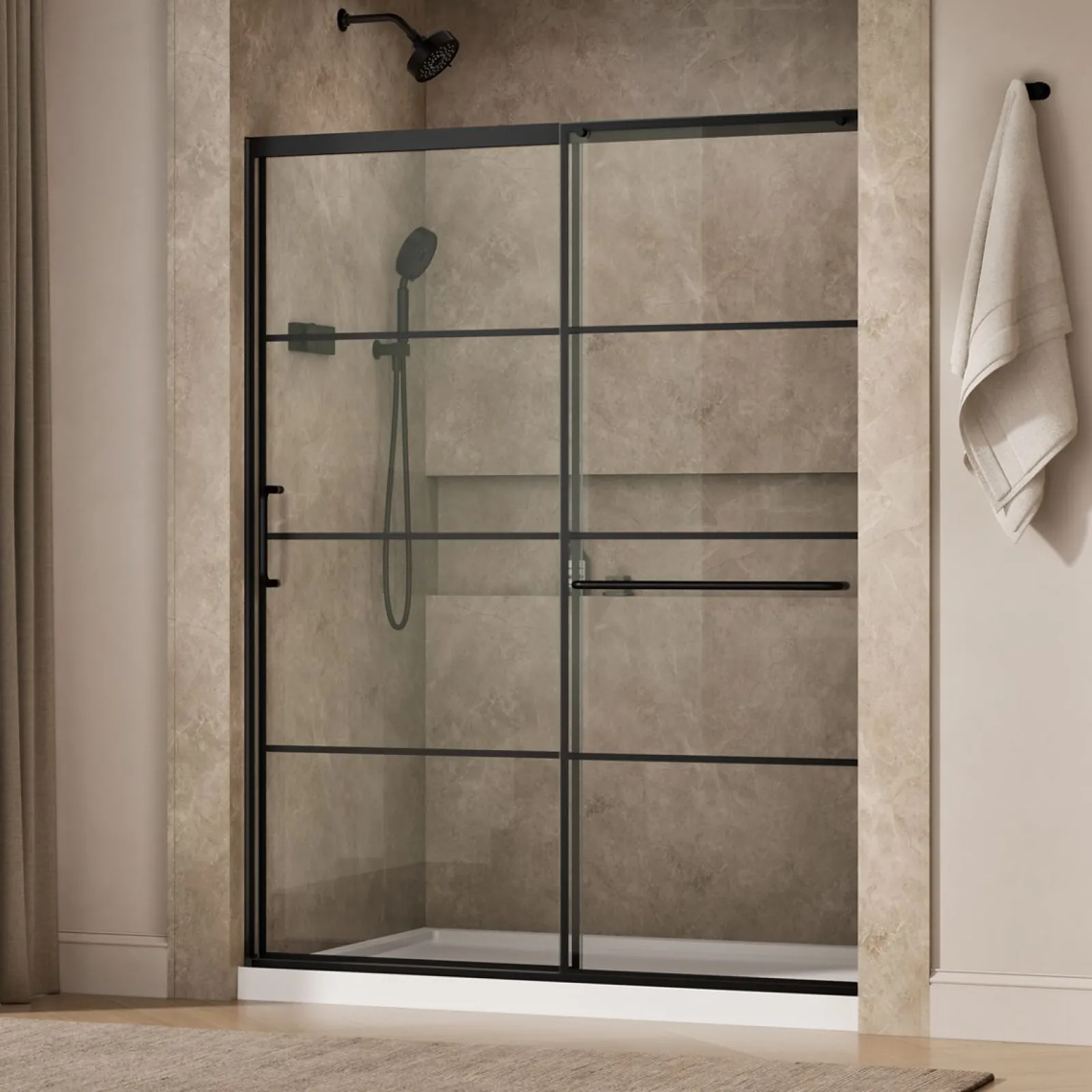 56-1/4"-59-5/8" W x 75-1/2" H sliding shower door with 5/16"-thick Crystal Clear glass^Kohler Online
