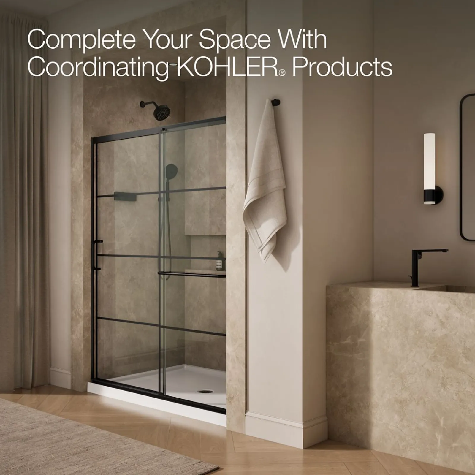 56-1/4"-59-5/8" W x 75-1/2" H sliding shower door with 5/16"-thick Crystal Clear glass^Kohler Online