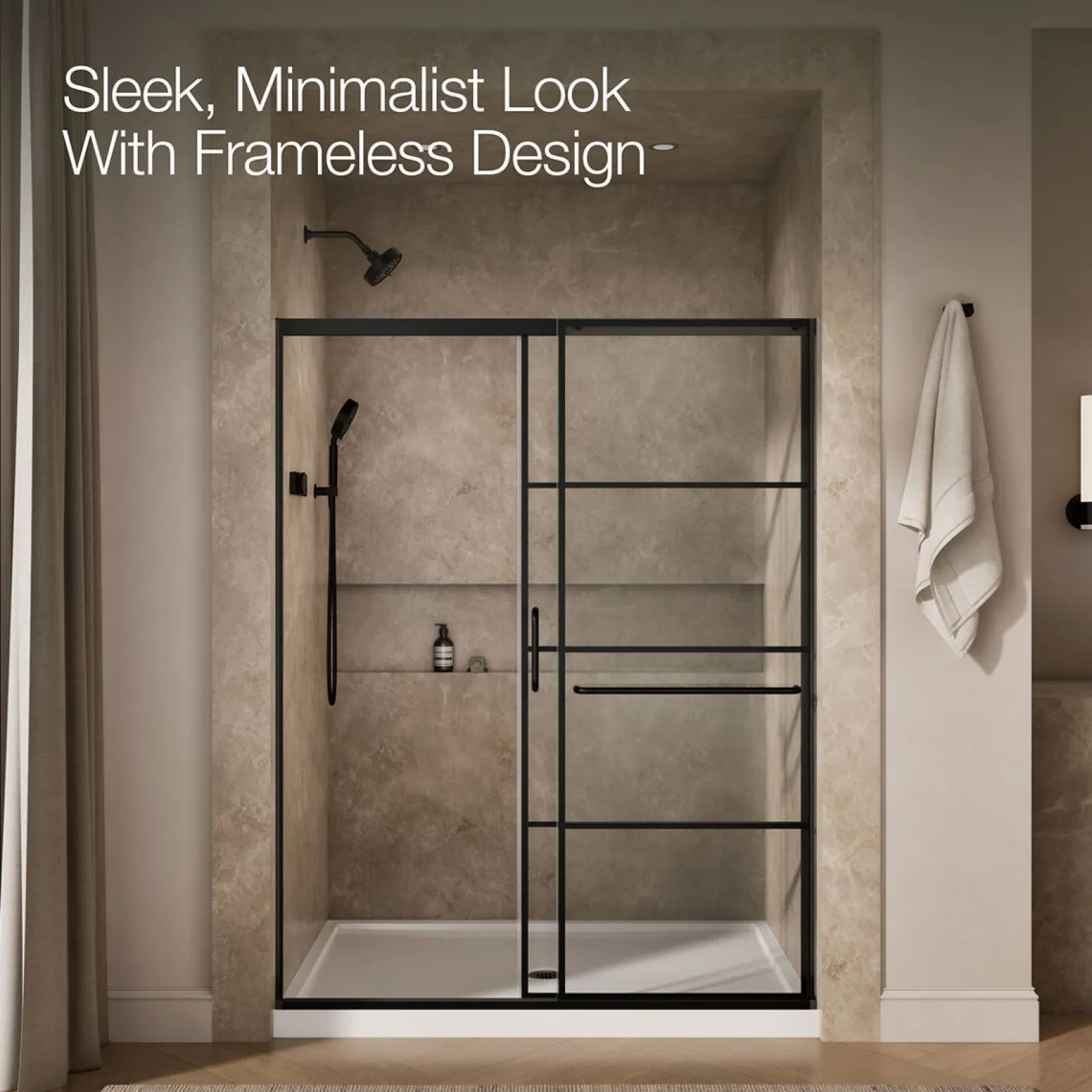56-1/4"-59-5/8" W x 75-1/2" H sliding shower door with 5/16"-thick Crystal Clear glass^Kohler Online