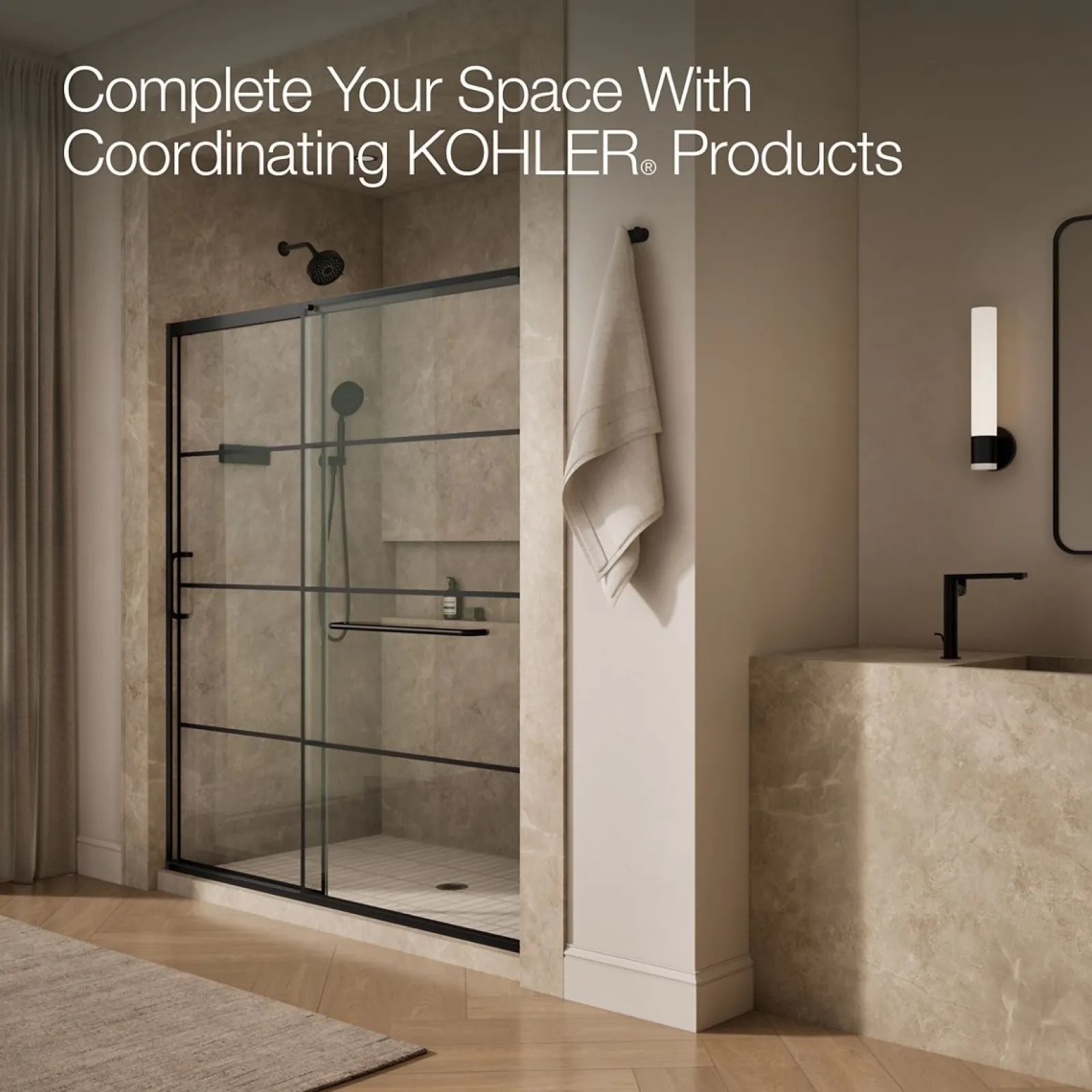 68-1/4"-71-5/8" W x 75-1/2" H sliding shower door with 5/16"-thick Crystal Clear glass^Kohler Outlet