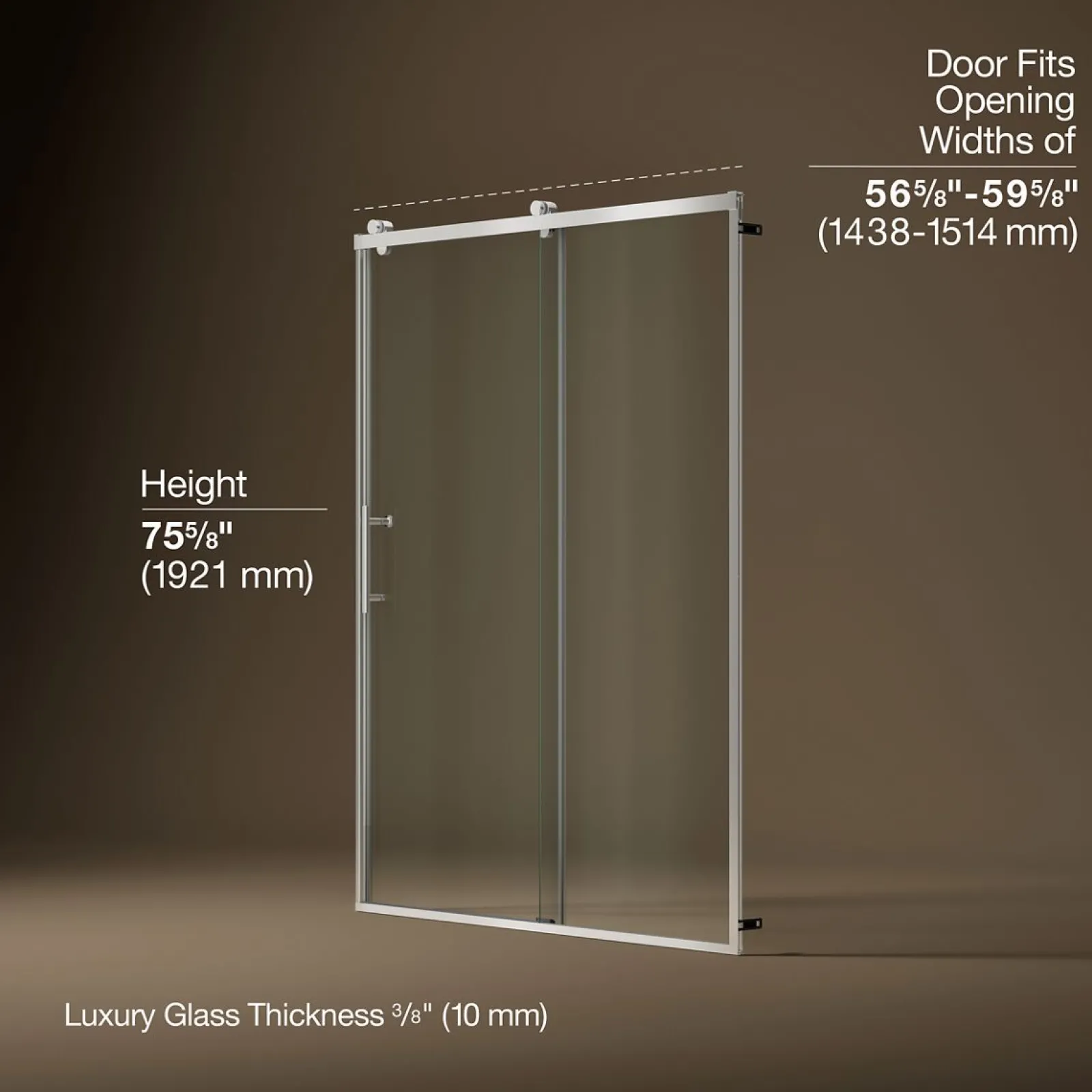 56-5/8"-59-5/8" W x 76.99" H sliding shower door with 3/8"-thick Crystal Clear glass^Kohler Outlet