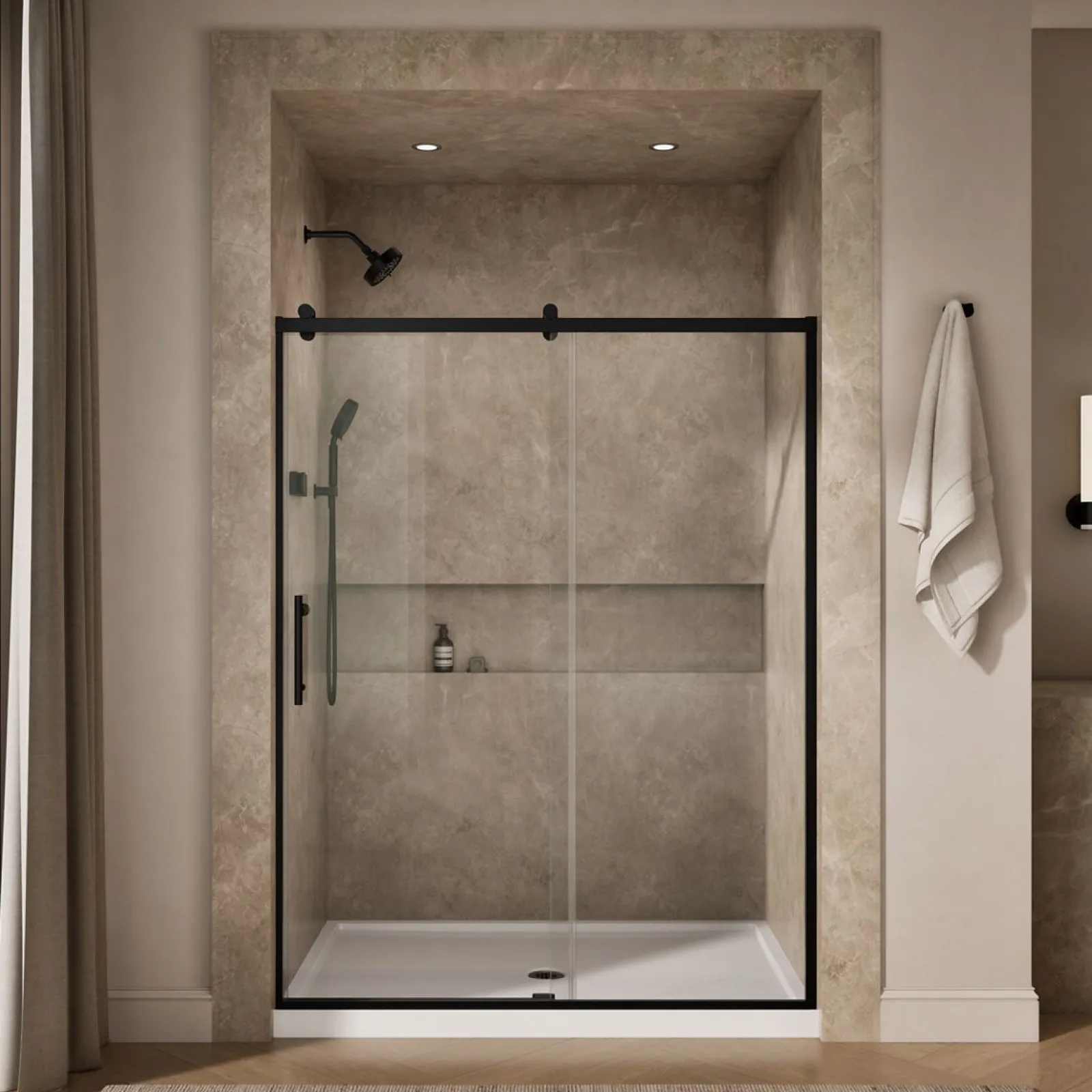 56-5/8"-59-5/8" W x 76.99" H sliding shower door with 3/8"-thick Crystal Clear glass^Kohler Outlet