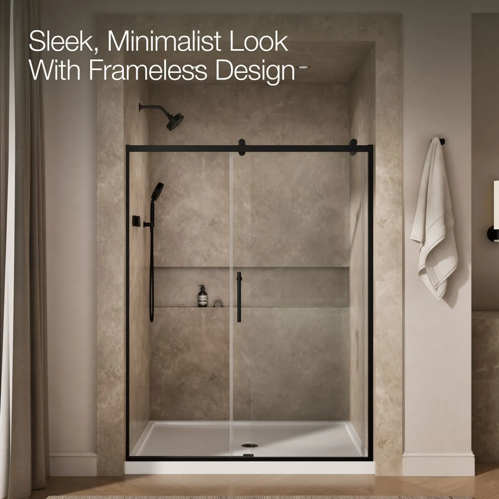 56-5/8"-59-5/8" W x 76.99" H sliding shower door with 3/8"-thick Crystal Clear glass^Kohler Outlet
