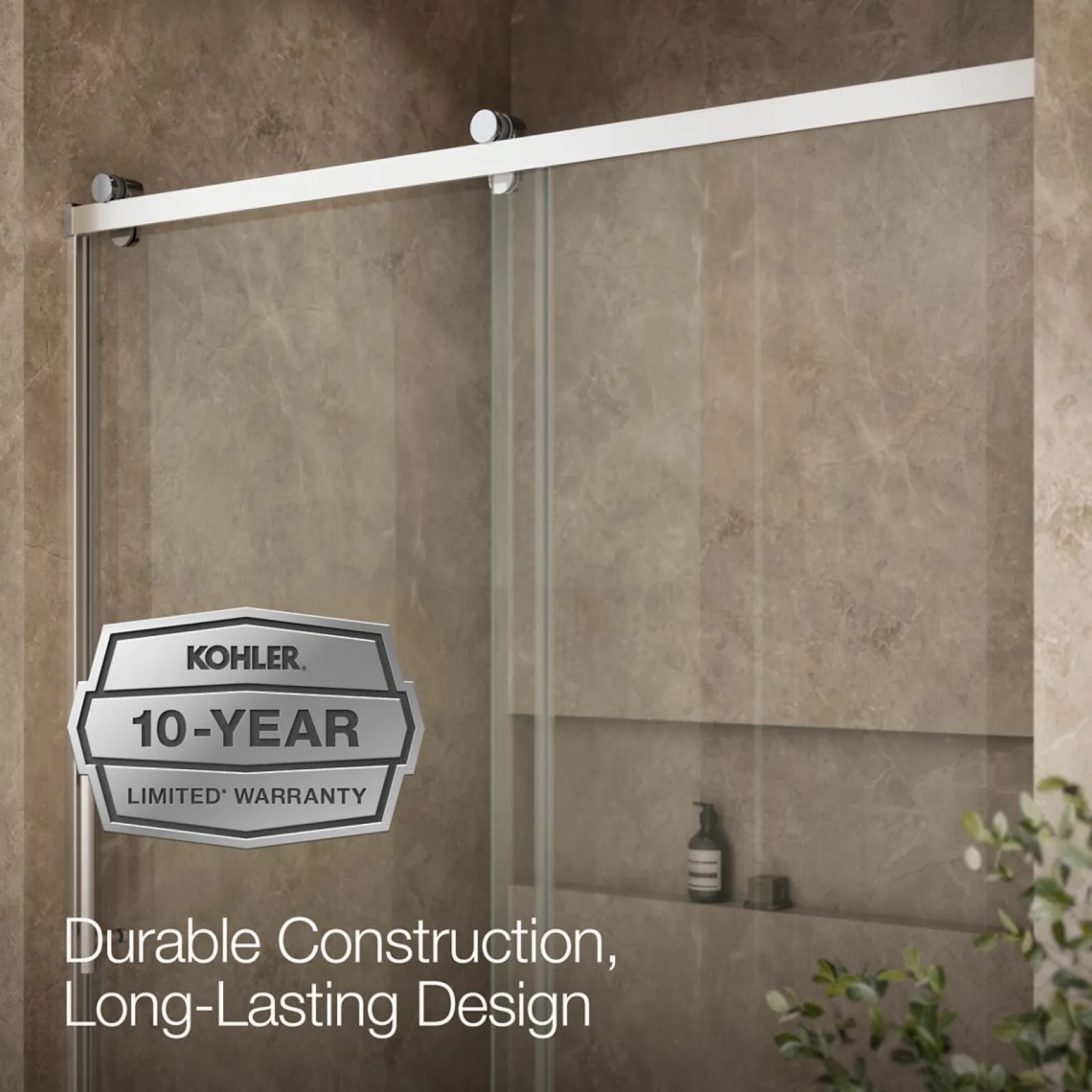 56-5/8"-59-5/8" W x 76.99" H sliding shower door with 3/8"-thick Crystal Clear glass^Kohler Outlet