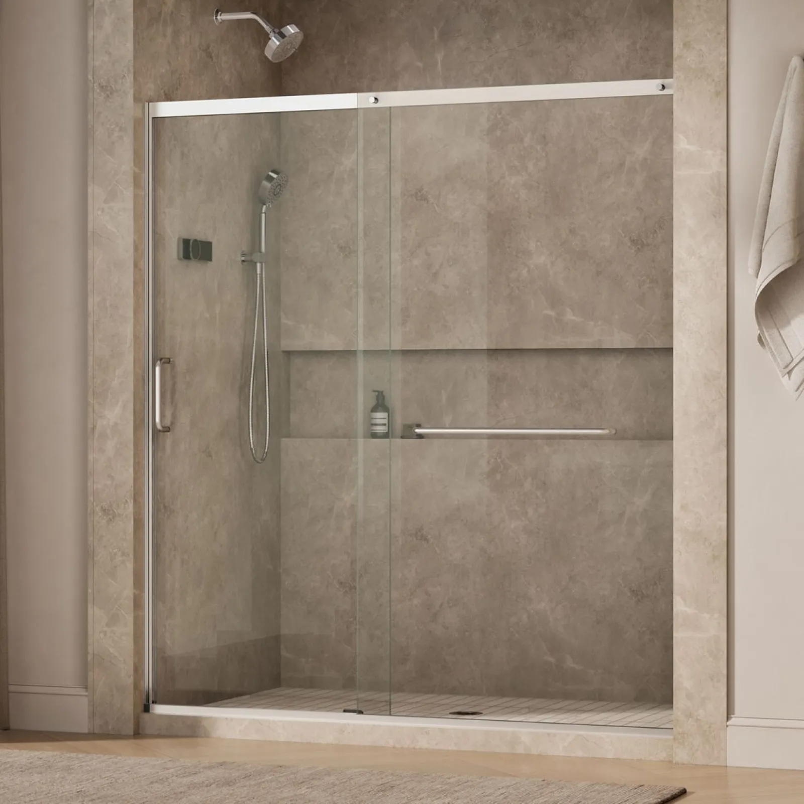68-1/4"-71-5/8" W x 75-1/2" H sliding shower door with 5/16"-thick Crystal Clear glass^Kohler Online