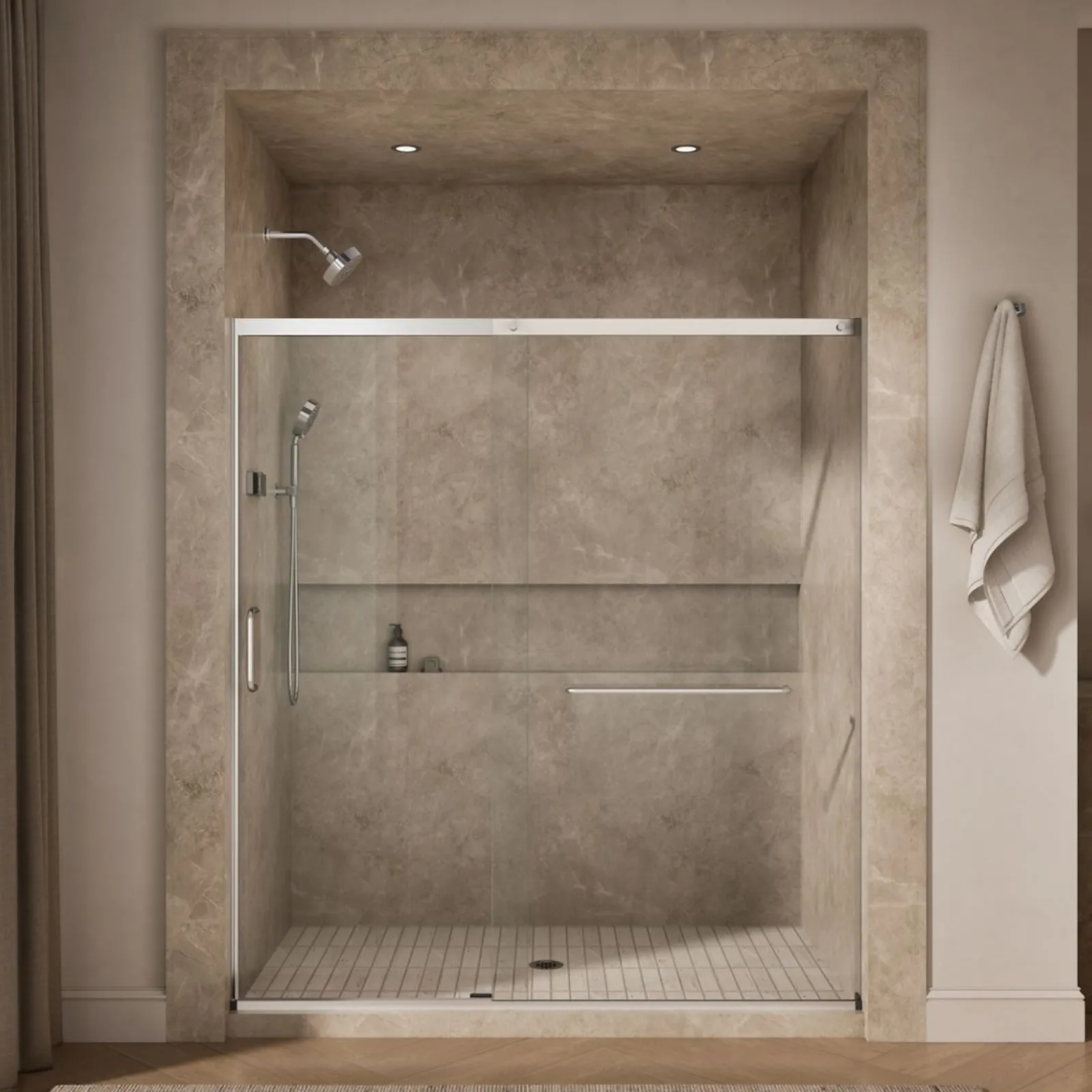 68-1/4"-71-5/8" W x 75-1/2" H sliding shower door with 5/16"-thick Crystal Clear glass^Kohler Online