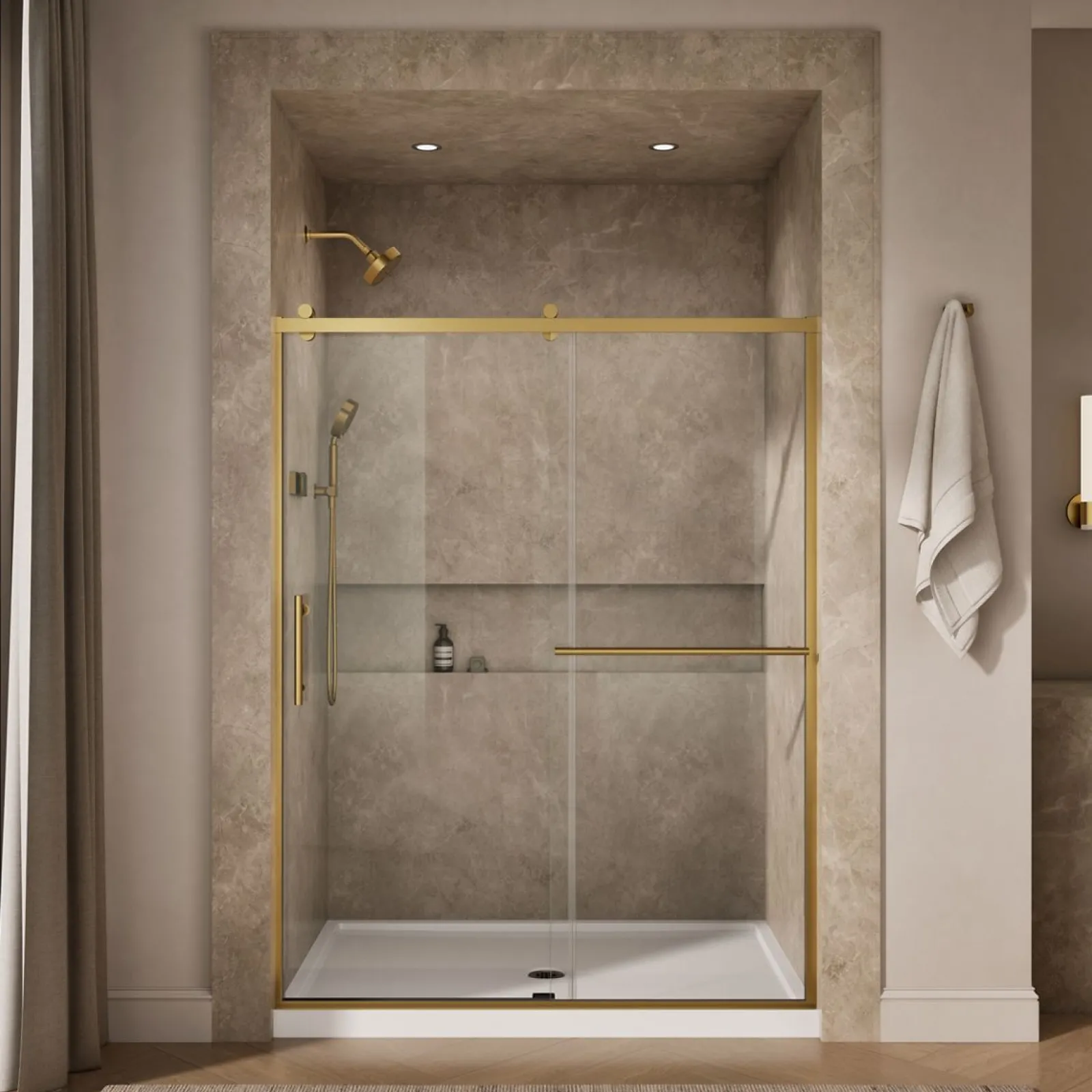56-5/8"-59-5/8" W x 76.99" H sliding shower door with 3/8"-thick Crystal Clear glass^Kohler Clearance