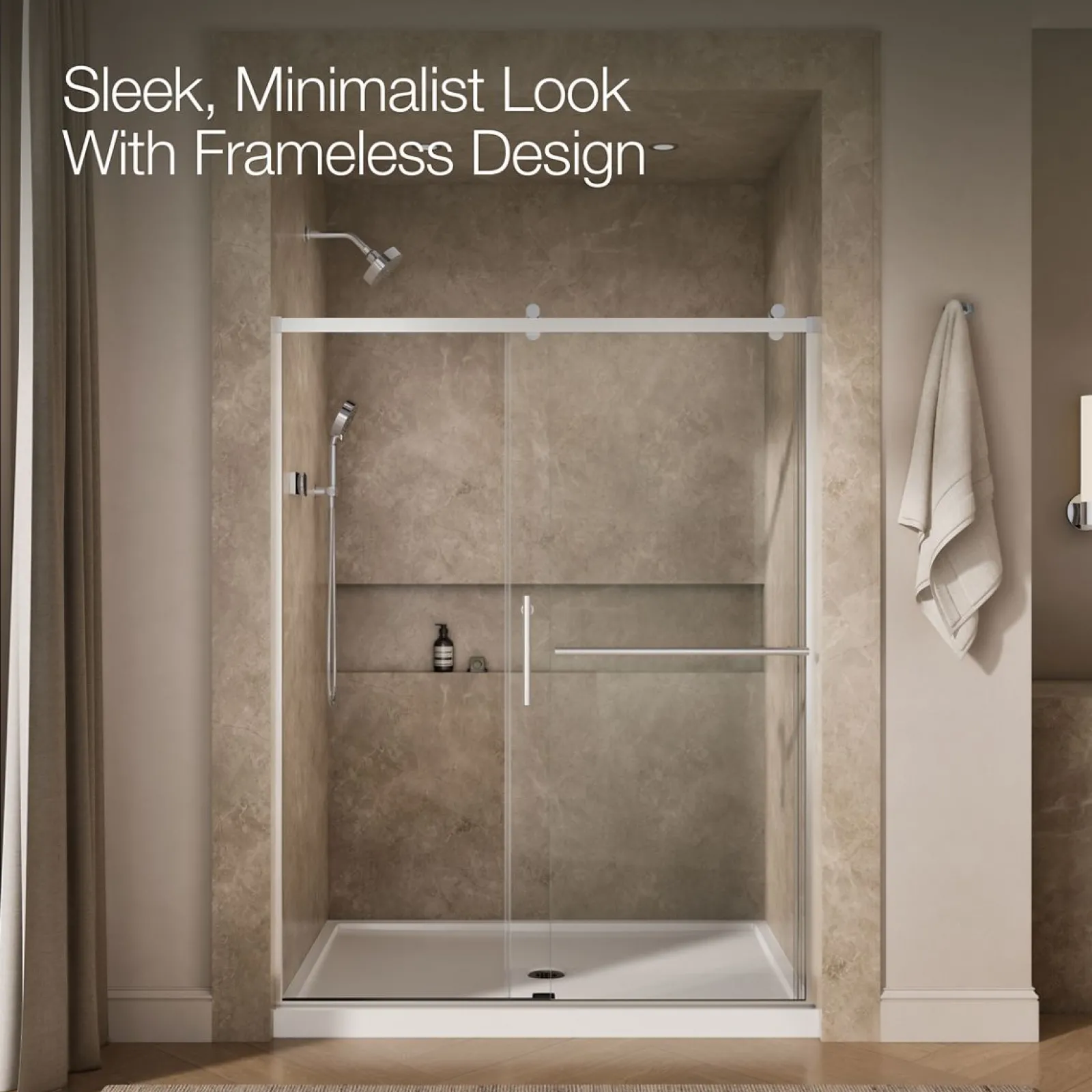 56-5/8"-59-5/8" W x 76.99" H sliding shower door with 3/8"-thick Crystal Clear glass^Kohler Clearance