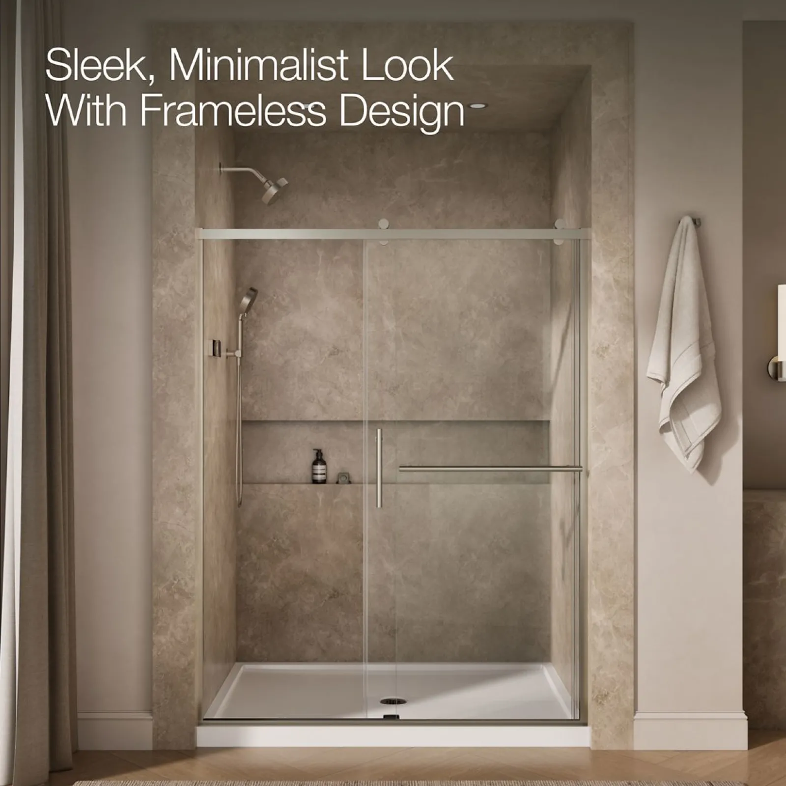 56-5/8"-59-5/8" W x 76.99" H sliding shower door with 3/8"-thick Crystal Clear glass^Kohler Clearance