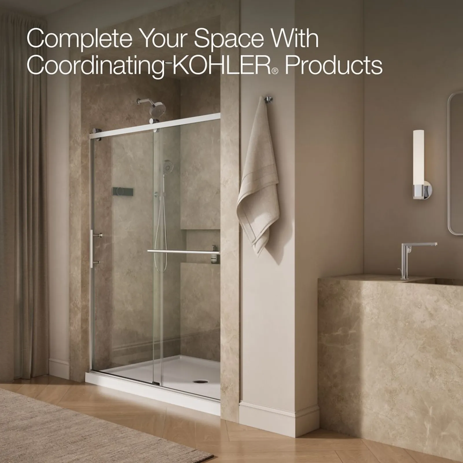 56-5/8"-59-5/8" W x 76.99" H sliding shower door with 3/8"-thick Crystal Clear glass^Kohler Clearance