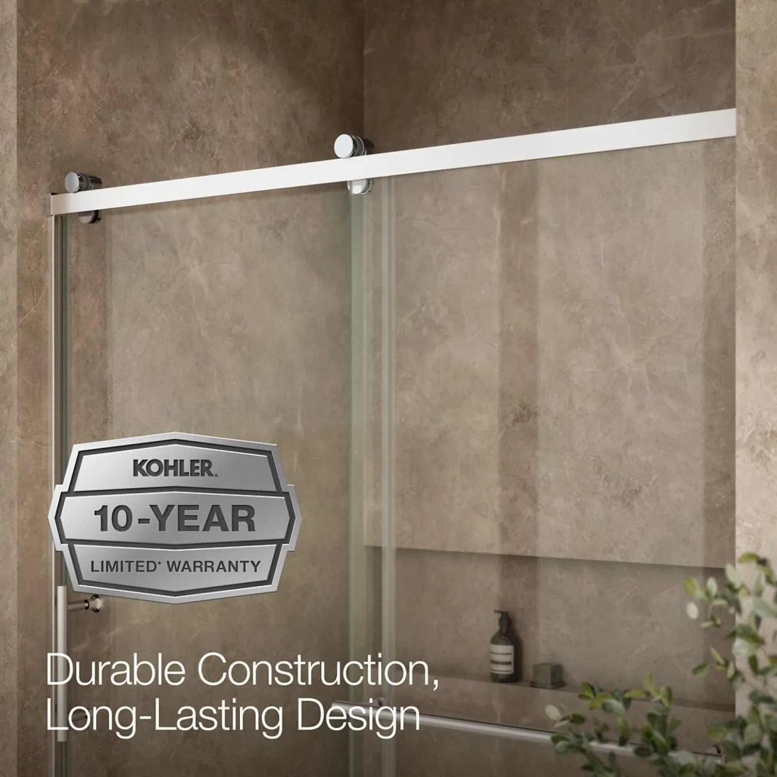 56-5/8"-59-5/8" W x 76.99" H sliding shower door with 3/8"-thick Crystal Clear glass^Kohler Clearance