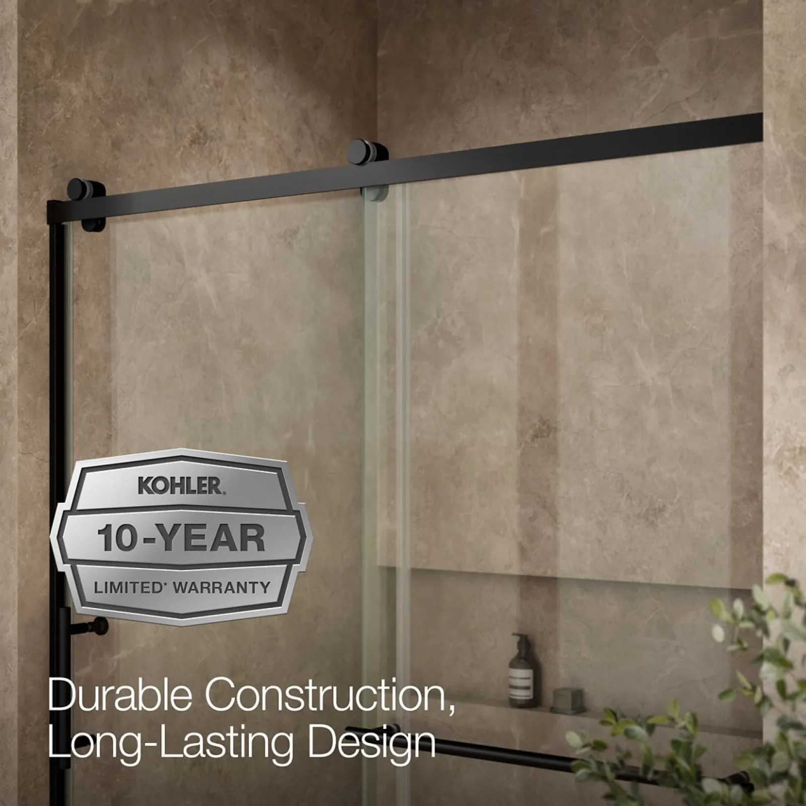 56-5/8"-59-5/8" W x 76.99" H sliding shower door with 3/8"-thick Crystal Clear glass^Kohler Clearance