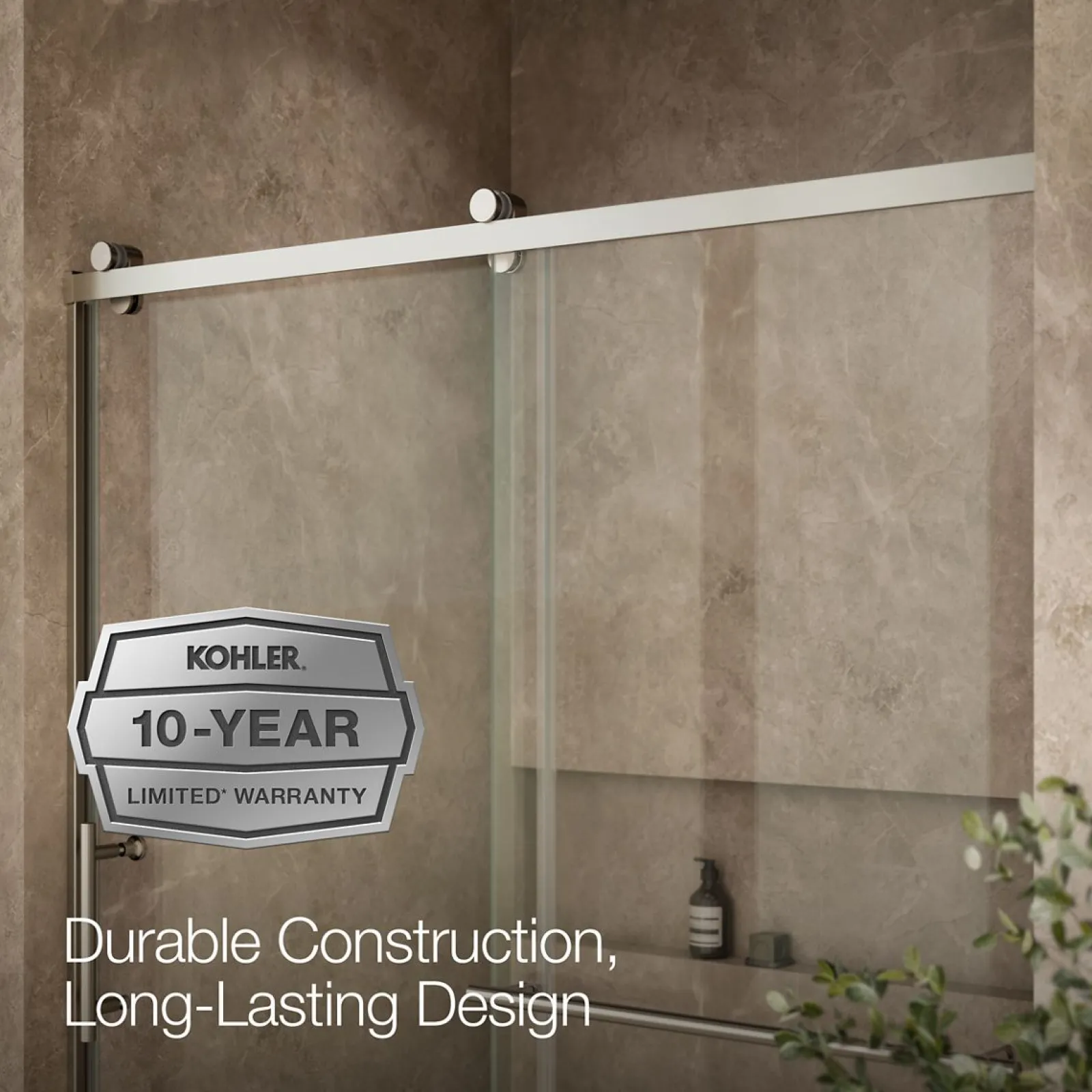 56-5/8"-59-5/8" W x 76.99" H sliding shower door with 3/8"-thick Crystal Clear glass^Kohler Clearance