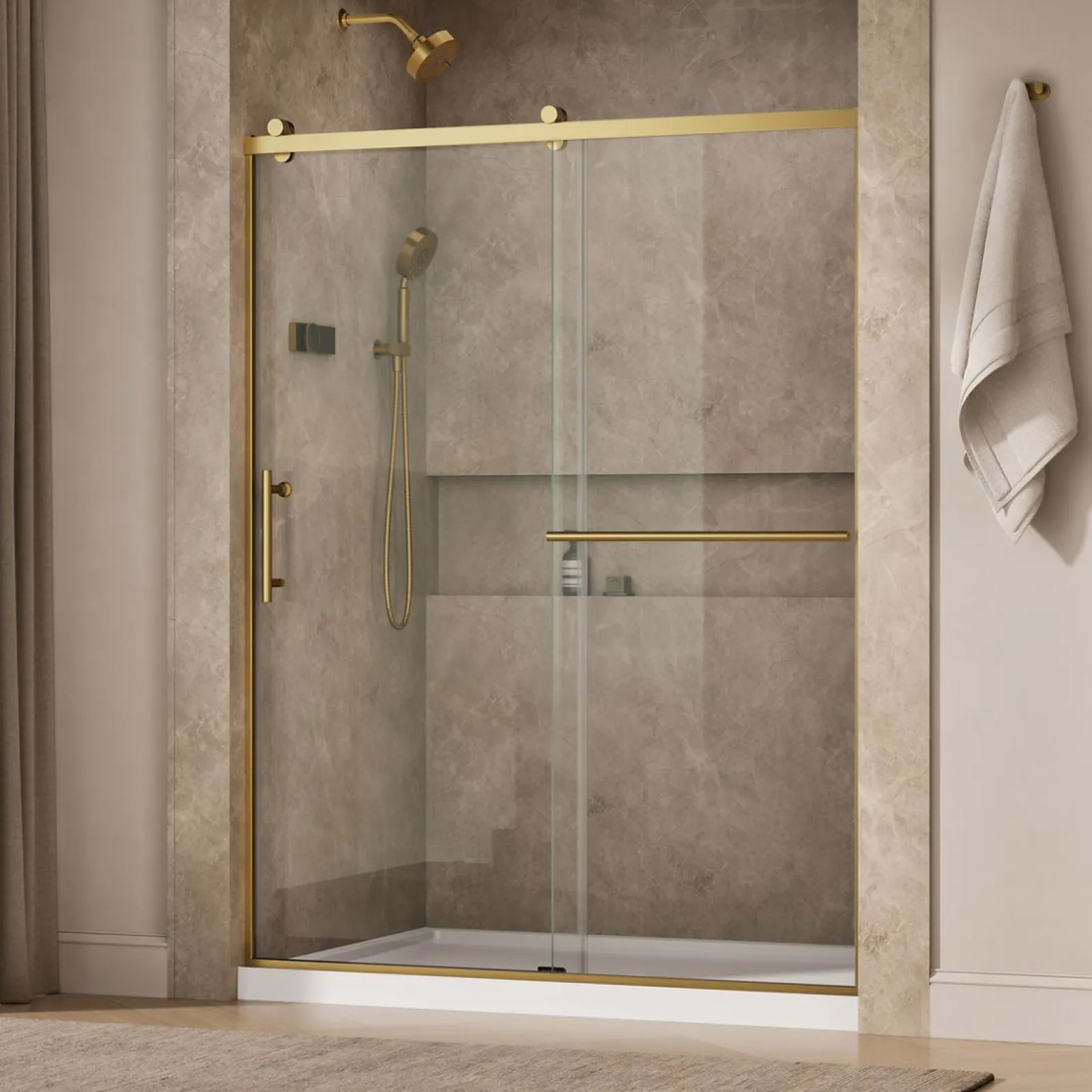 56-5/8"-59-5/8" W x 76.99" H sliding shower door with 3/8"-thick Crystal Clear glass^Kohler Clearance