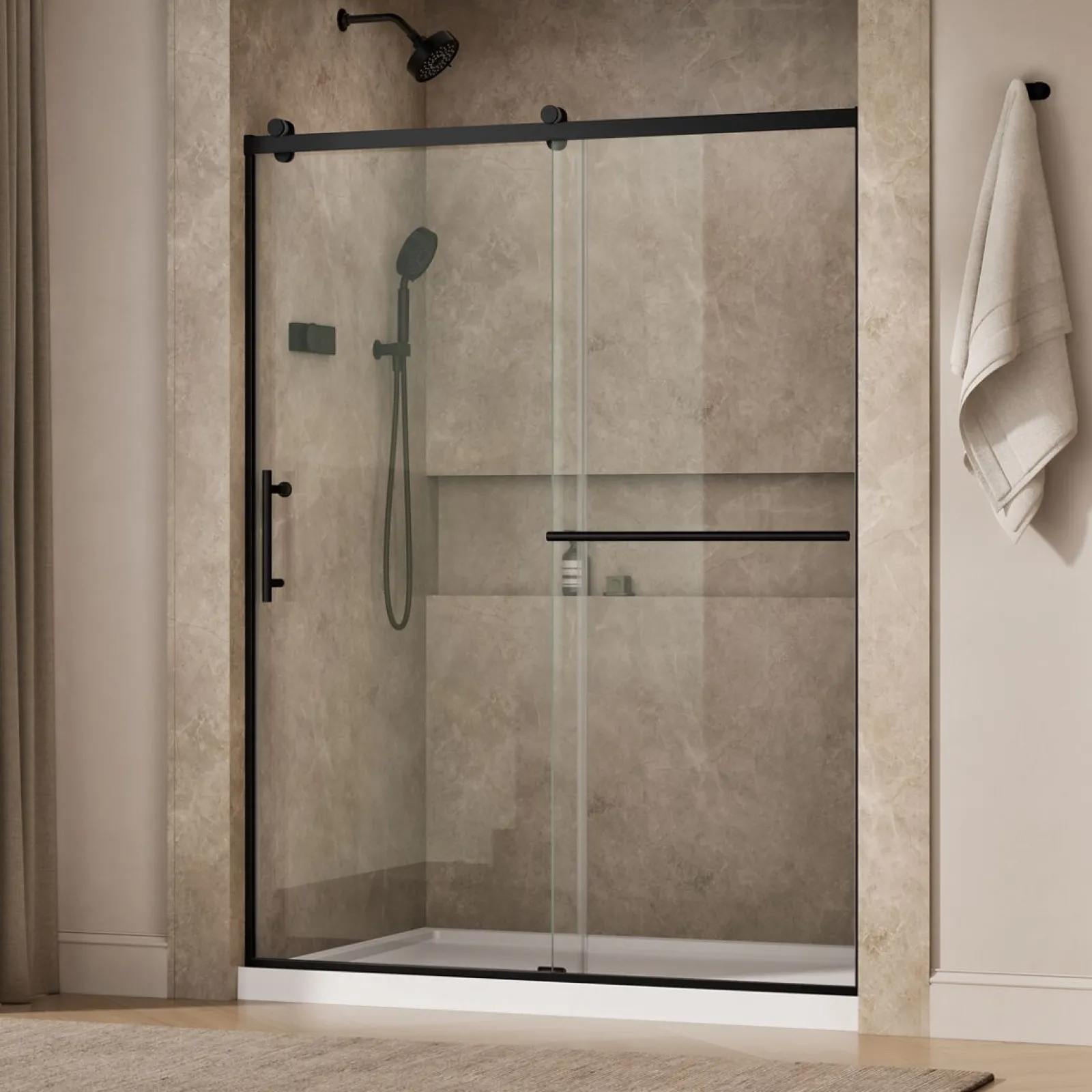 56-5/8"-59-5/8" W x 76.99" H sliding shower door with 3/8"-thick Crystal Clear glass^Kohler Clearance