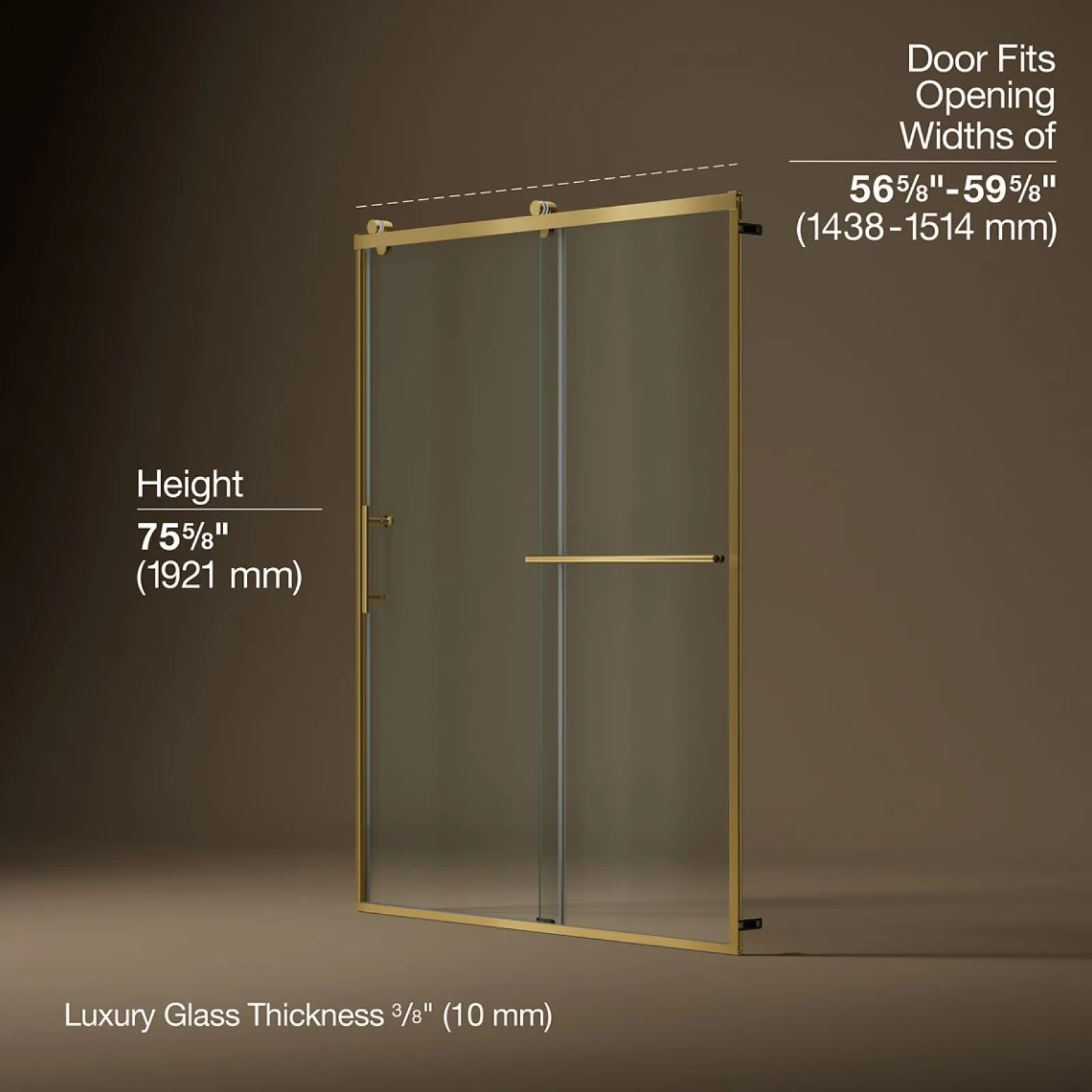 56-5/8"-59-5/8" W x 76.99" H sliding shower door with 3/8"-thick Crystal Clear glass^Kohler Clearance