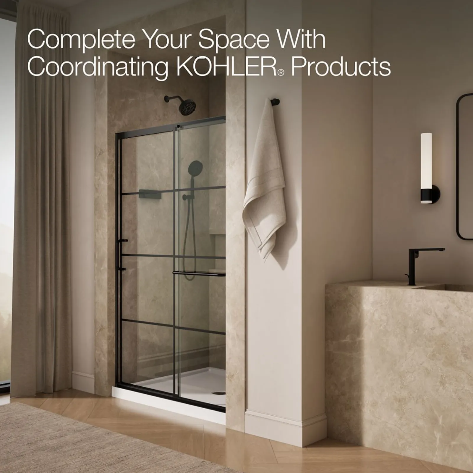 50-1/4"-53-5/8" W x 75-1/2" H sliding shower door with 5/16"-thick Crystal Clear glass^Kohler Clearance