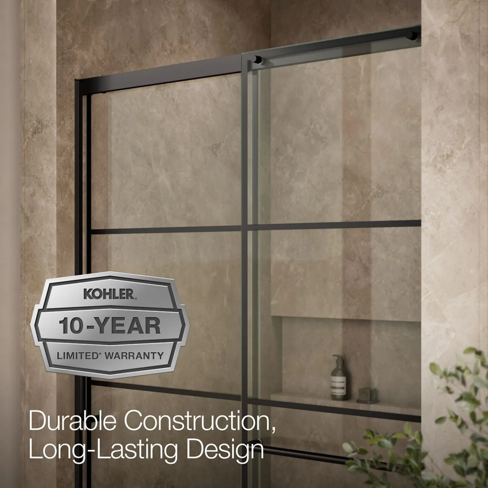 50-1/4"-53-5/8" W x 75-1/2" H sliding shower door with 5/16"-thick Crystal Clear glass^Kohler Clearance